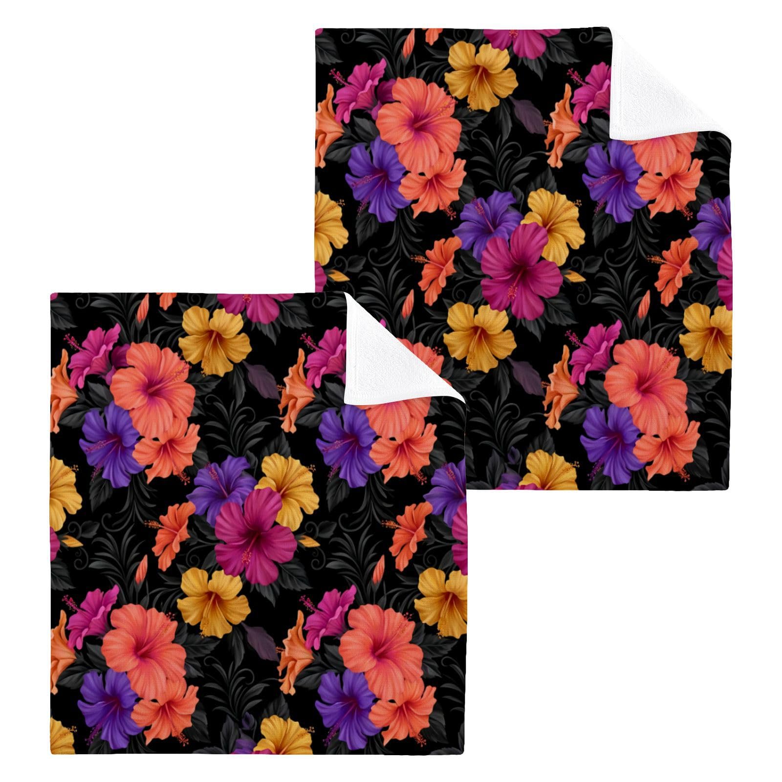 BOESI Colorful Hibiscus Tropical 12x12in Cotton Washcloth,Face Towel