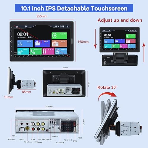 Miniatura 7 de Estéreo de coche de 10.1 pulgadas DIN único con CarPlay y Android Auto, radio de pantalla táctil de 10 pulgadas con enlace espejo/1080P/EQ