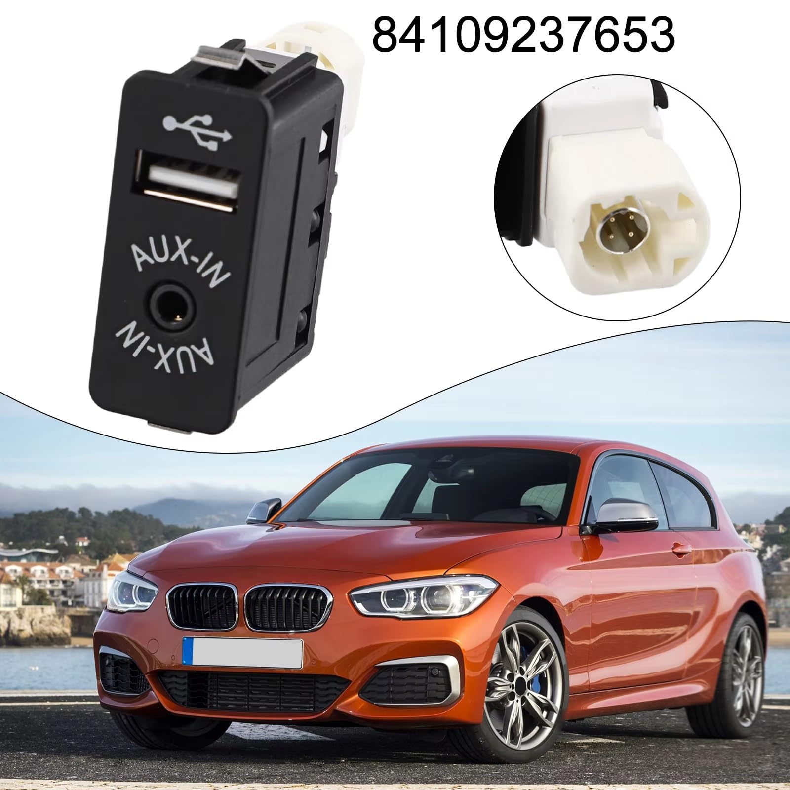 Złącze gniazda samochodowego AUX USB, do Mini, do Clubman R55, do Cabrio R57, do interfejs interfejsu przełącznika samochodowego AUX USB, do gniazda ładowarki 84109237653