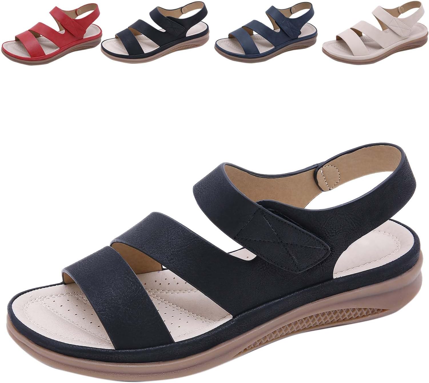 AZMAHT Summer sandals women orthopedic sandals women arch support sandals for women walking sandals for women peep toe shoes for women extra wide fit sandals for women,Black,36/230mm