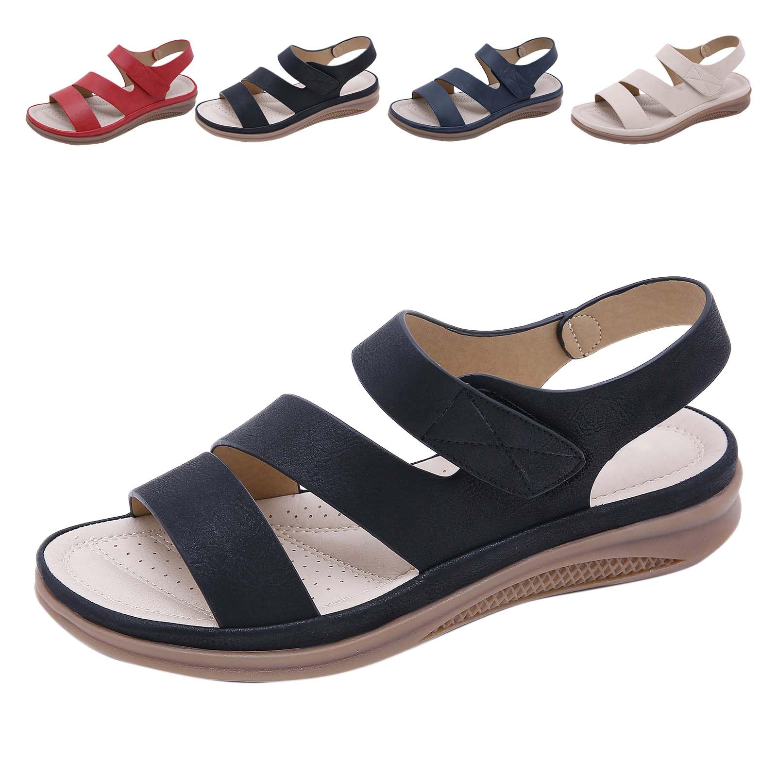 AZMAHT Summer sandals women orthopedic sandals women arch support sandals for women walking sandals for women peep toe shoes for women extra wide fit sandals for women,Black,36/230mm