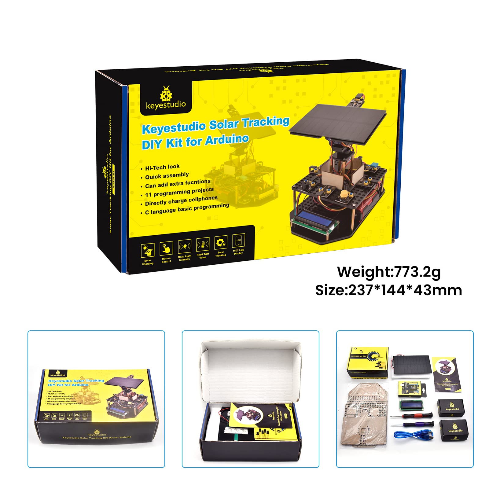 KEYESTUDIO DIY Solar Tracking Electronic Kit for Arduino UNO IDE, Temperature and Humidity Sensor,BH1750 Light Sensor etc.Edu Programming Gift for Adults