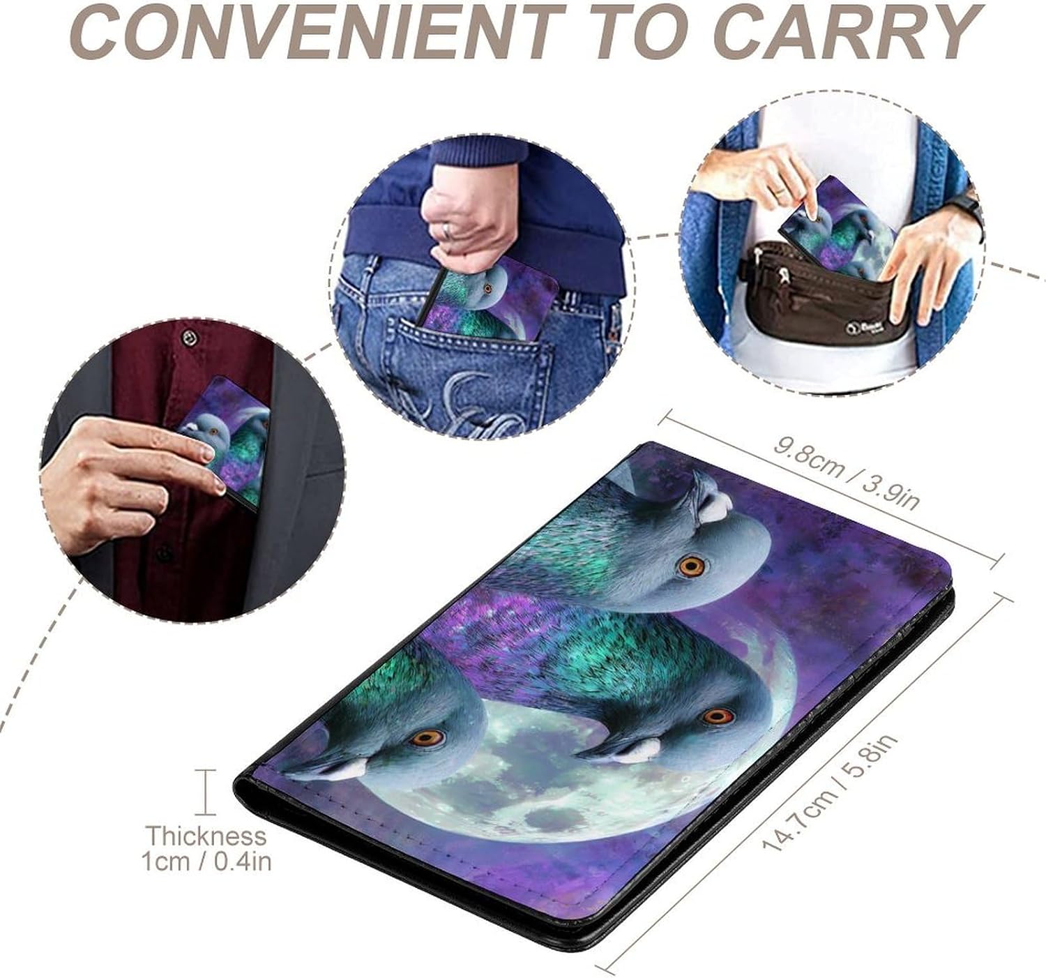 Three Pigeon1 Moon Funny Passport Holder Slim Travel Wallet Passports Cover Card Case with Slot