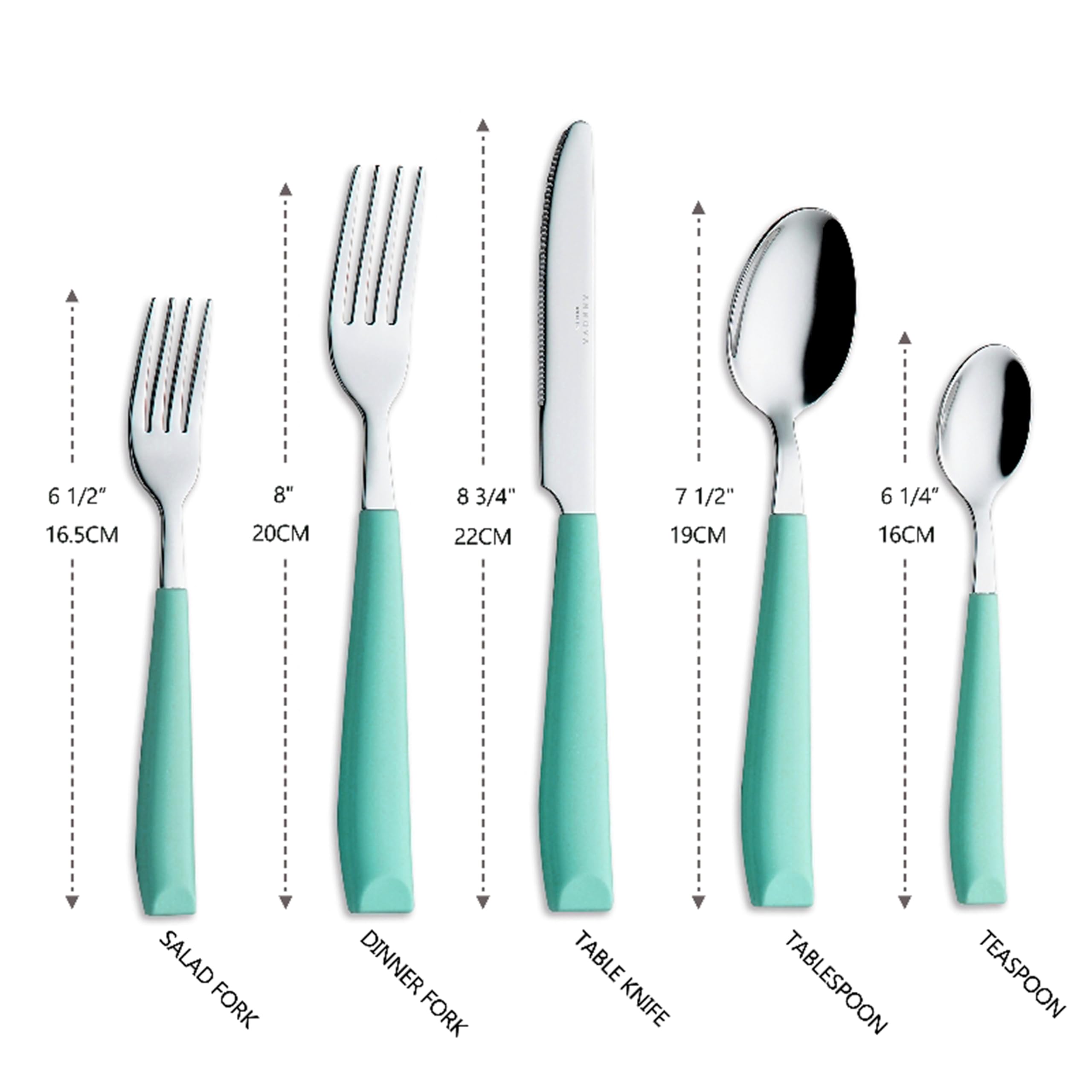 ANNOVA Set di posate, set di posate con manico colorato in acciaio inossidabile, include coltelli da tavola, forchette, cucchiai, forchette da insalata e cucchiai da dessert(20 Pieces, Turquoise)