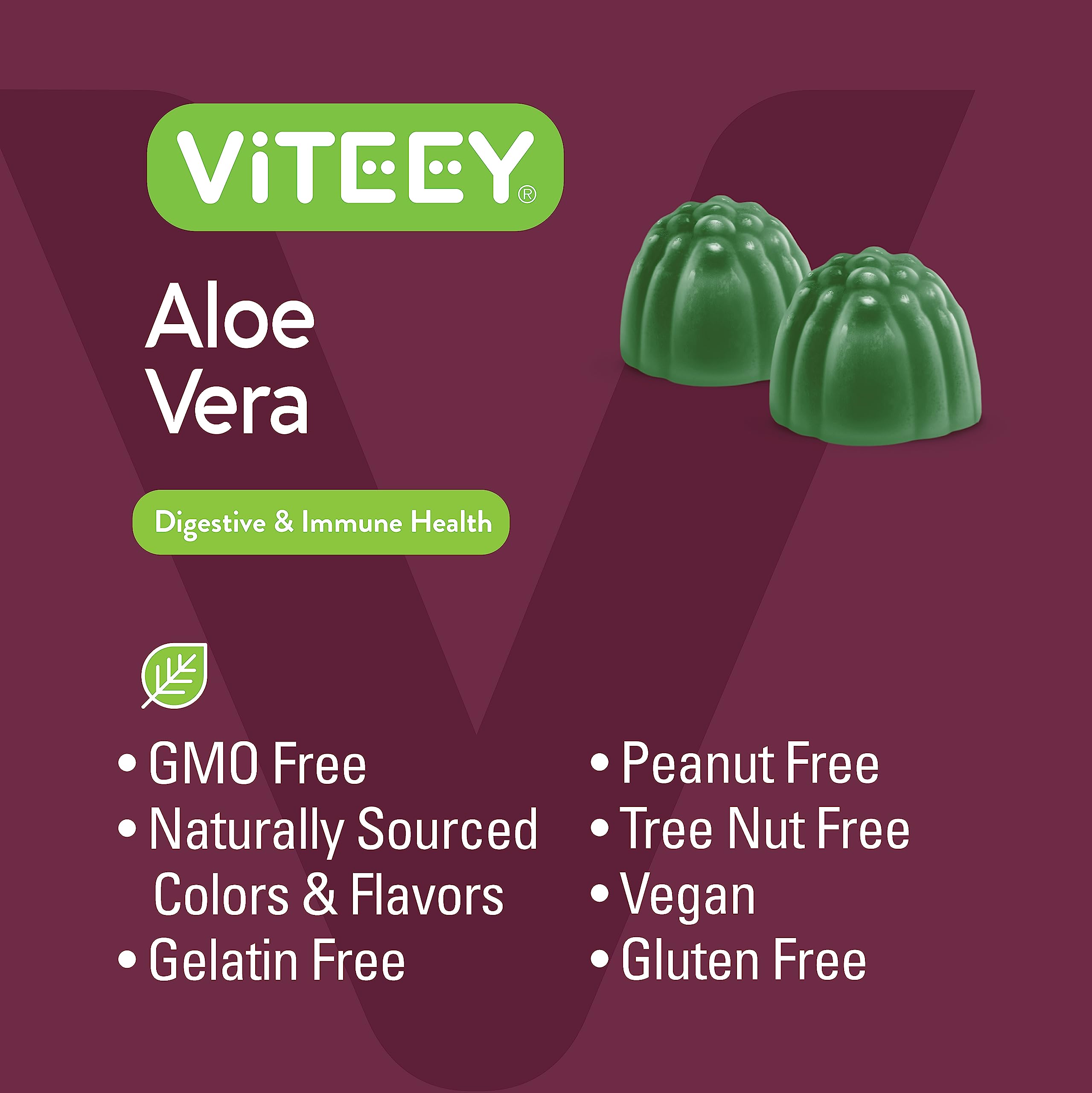 Amazon.com: Viteey Aloe Vera Gummies for Adults - 50mg - Aids in Digestion  and Immune Health - Aloe Vera Supplement - Vegan, Gelatin Free, Gluten  Free, GMO Free, Tasty Chewable Raspberry Flavored