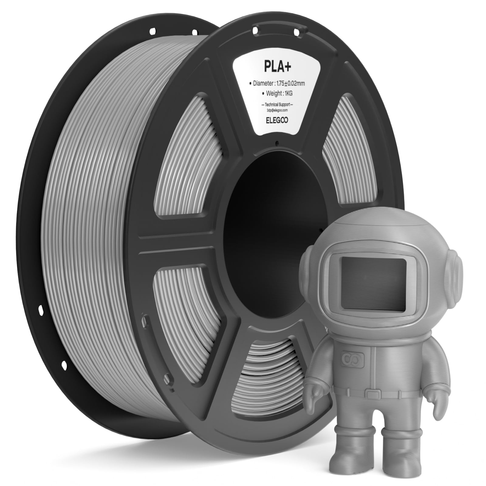 ELEGOO PLA+ Filament 1.75mm Gray 1KG, Tough PLA Plus 3D Printer Filament Dimensional Accuracy +/- 0.02mm, 1kg Spool(2.2lbs) Fits for Most FDM 3D