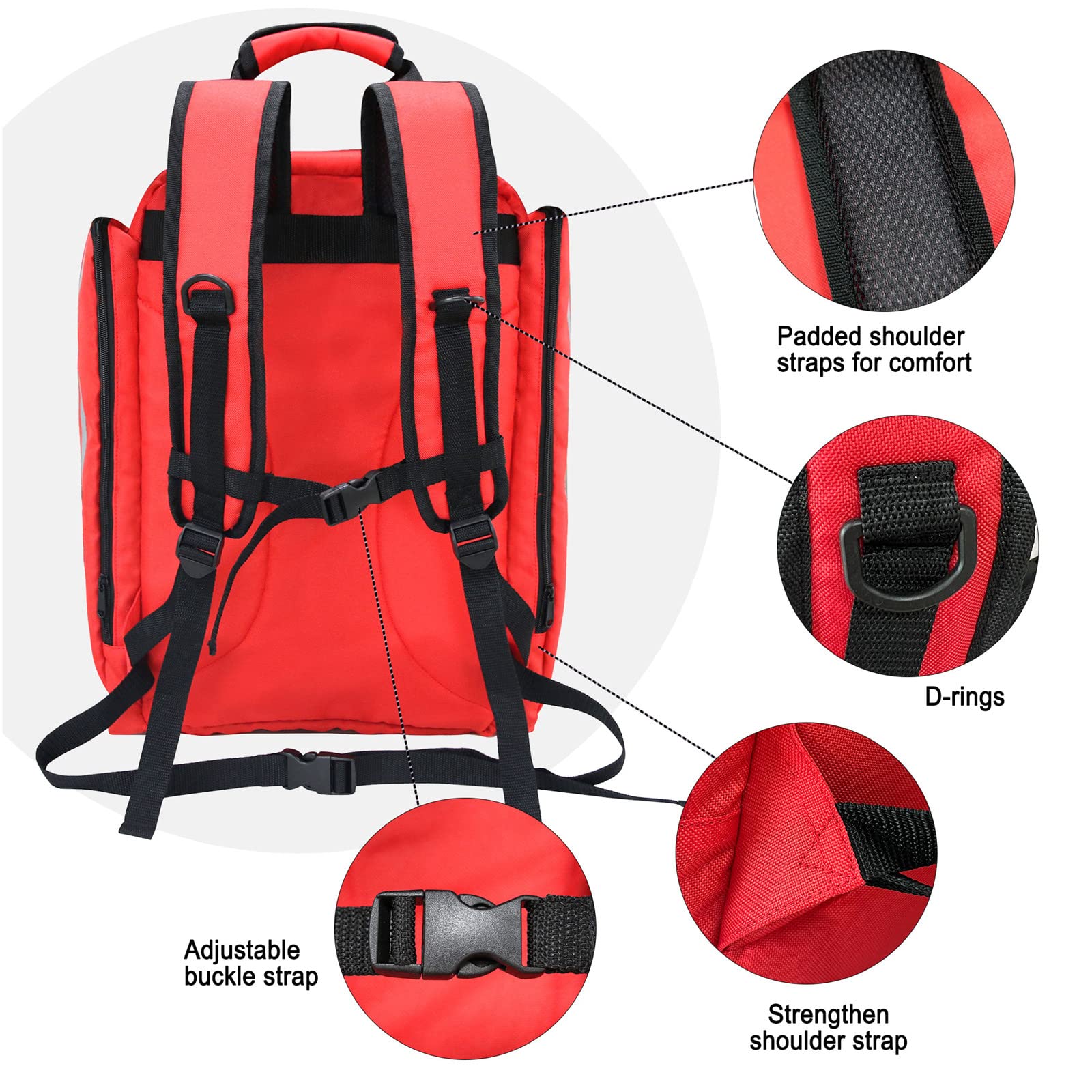 Mochila médica de Emergencia,Bolsa de Trauma de Primeros Auxilios con Reflectante,Bolsa de Mochila médica de Primeros Auxilios de Gran Capacidad(Rojo)