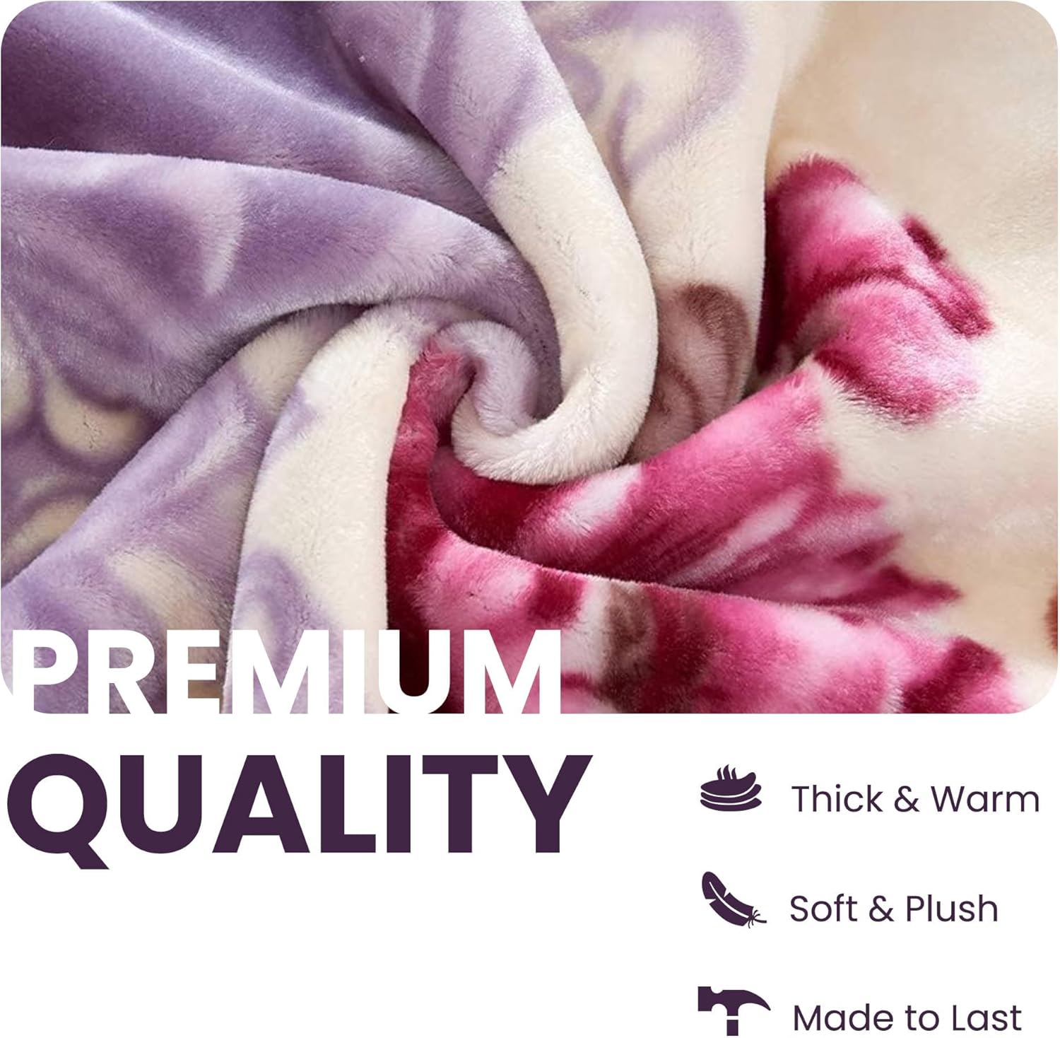 YHSF Korean Mink Blanket - 2 Ply Thick & Soft Reversible Printed Plush - Warm Cozy & Comfy Korean Faux Mink Blanket - Ideal Gift, Easy Care, Fade-Proof, Peony, King Size, 6 LB, 83 in x 91 in
