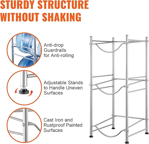 Miniatura 5 de VEVOR Soporte para jarra de agua de 5 galones, estante para botellas de agua de 3 niveles con 3 ranuras, soporte desmontable para cocina, oficina,