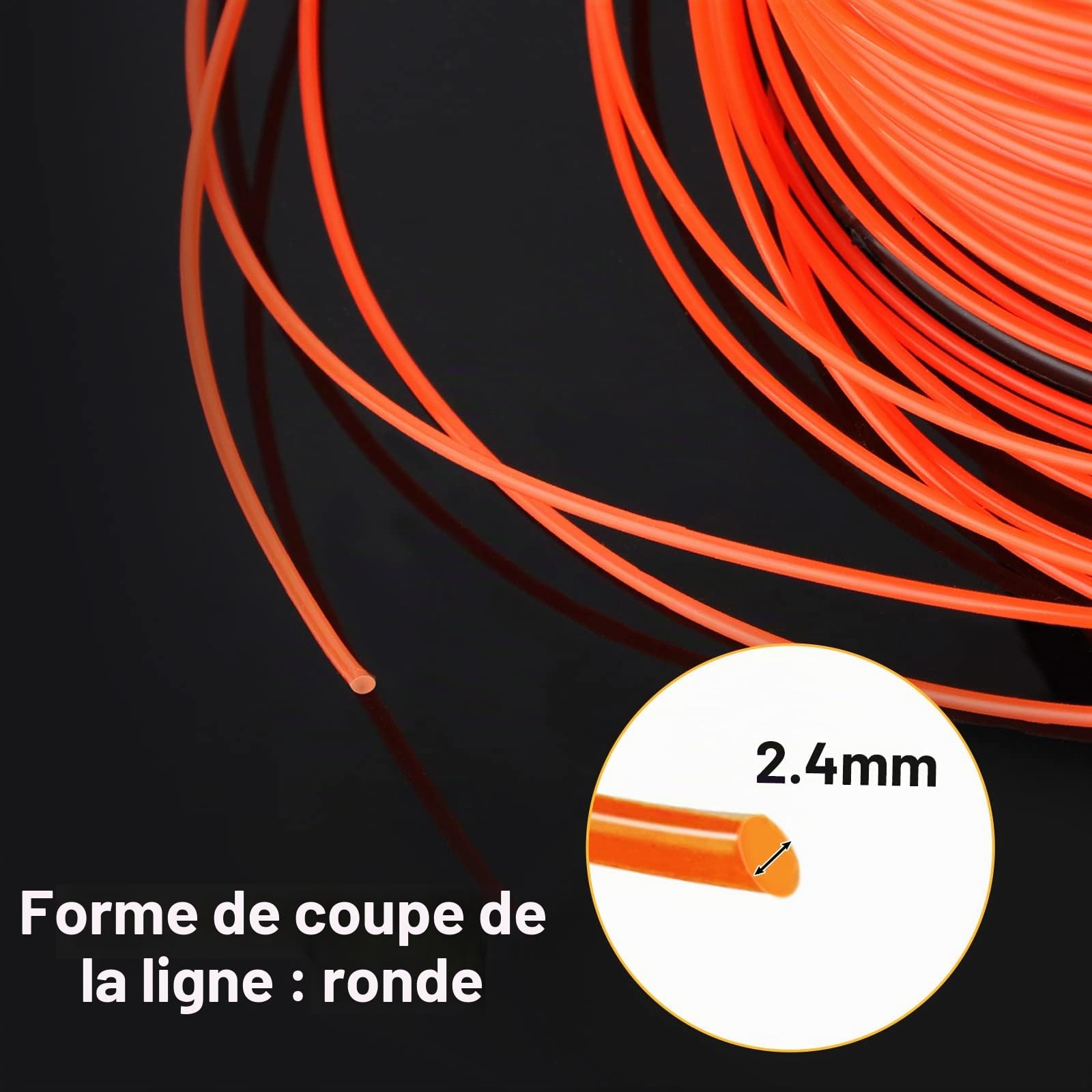 SWAWIS Fil de Coupe Nylon Rond 2,4mm/240M Bobine de Tondeuse Trimmer Line de Rechange pour Jardin de Mauvaises Herbes Fil pour débroussailleuse, Rouge Orangé