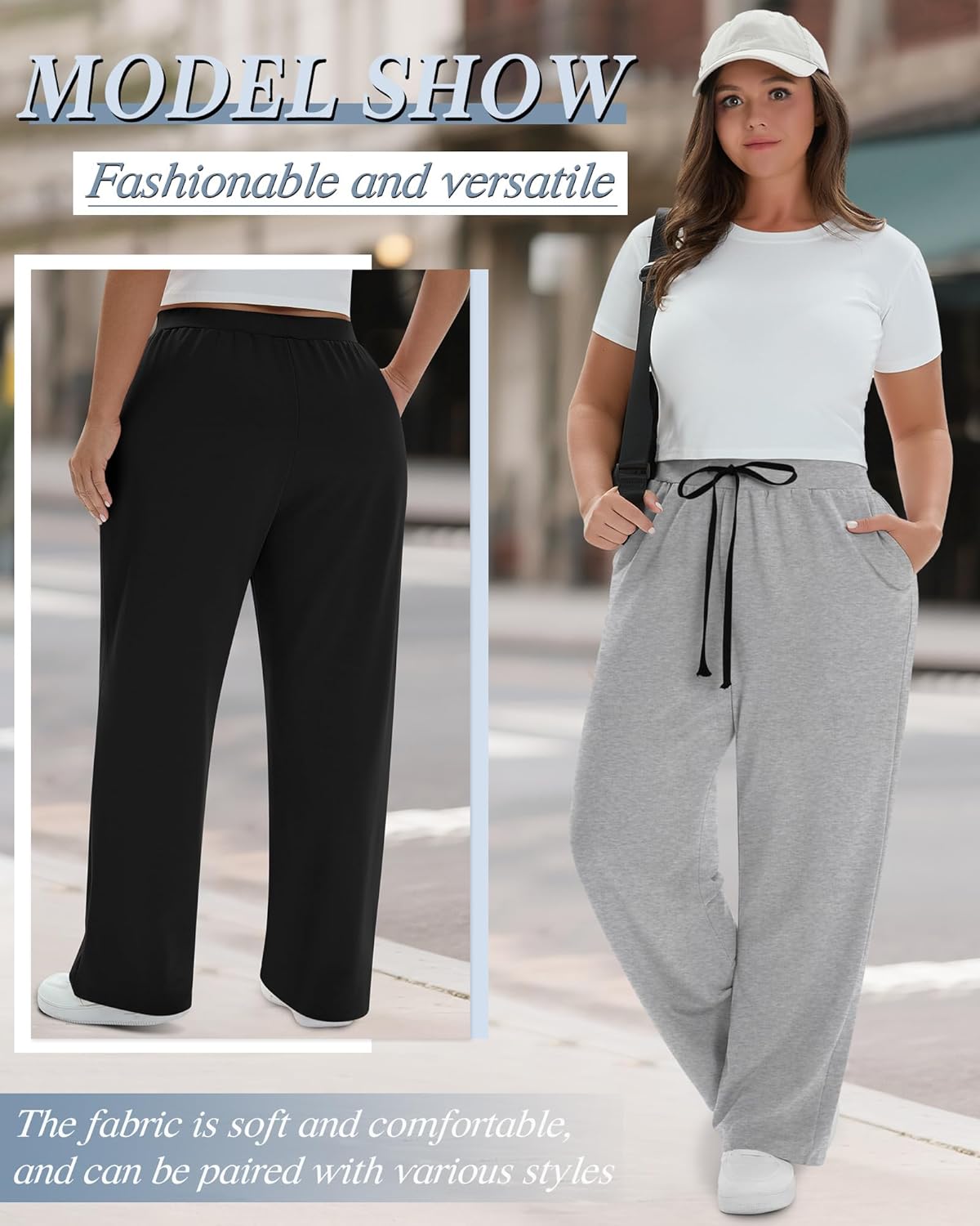 Neer 3 Pack Women's Plus Size Yoga Sweatpants Drawstring Lounge Pants with Pockets Baggy Loose Workout Open Bottom Joggers - Image 6