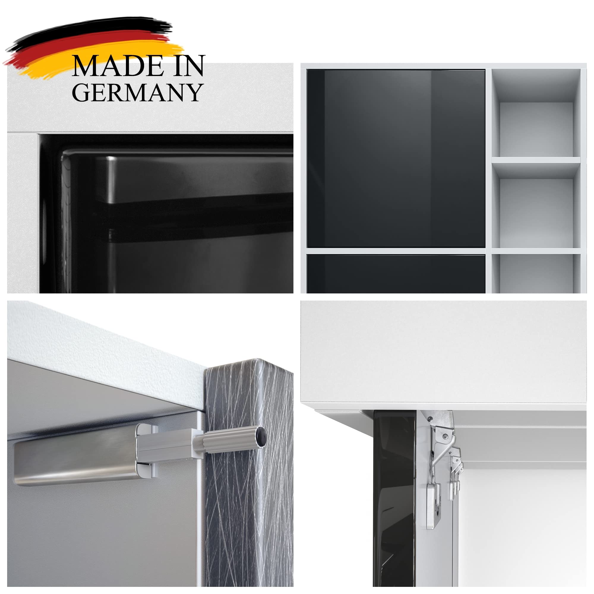 Vladon Highboard Schrank Anrichte Cuba mit 8 Fächern, Made in Germany, Korpus in Weiß matt/Fronten in Sandgrau Hochglanz