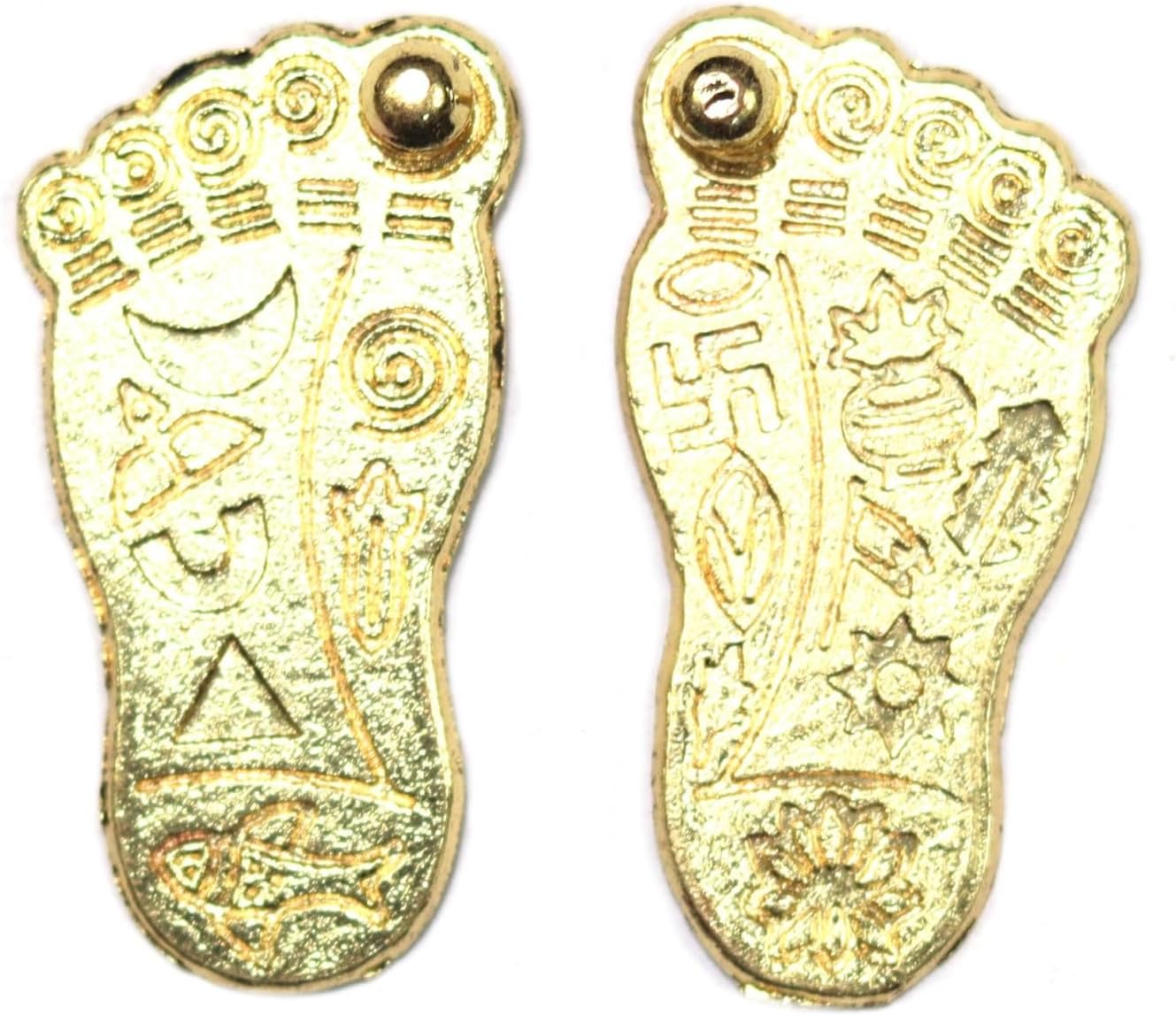 ASHIRWAD Brass Laxmi Lakshmi Charan Paduka (Devi Laxmi's feet) Handcrafted Lucky Charm Amulet Yantra - Immense Wealth Prosperity (1.5 inch)