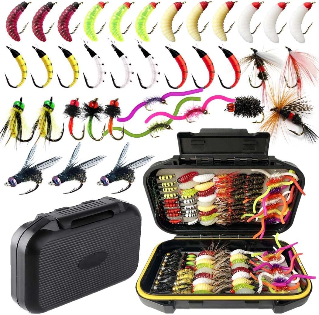 2Set Bundle Fly Fishing Flies Assortment Kit Dry Wet Nyphms Popper Streamer for Trout Bass Steelhead Fish