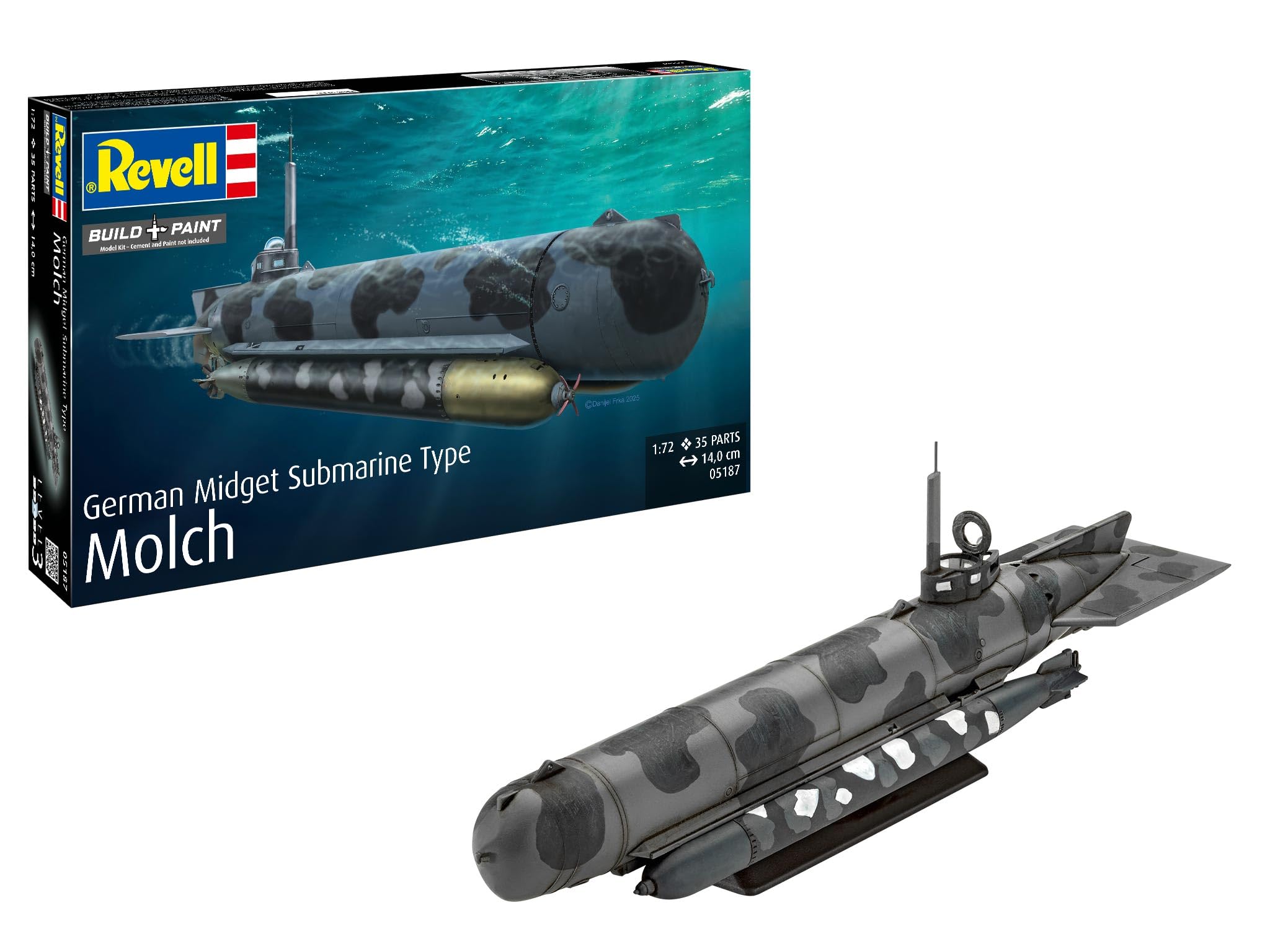 Revell 05187 German Midget Submarine Type Molch 1:72 Scale - Unbuilt/Unpainted Plastic Model Kit