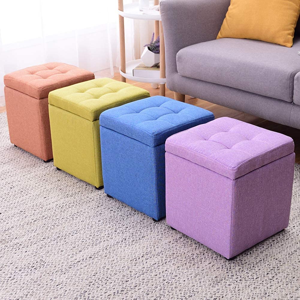 Pouf Contenitore a cubo, Sgabello Quadrato in Lino, Seduta Trapuntata, Piccolo