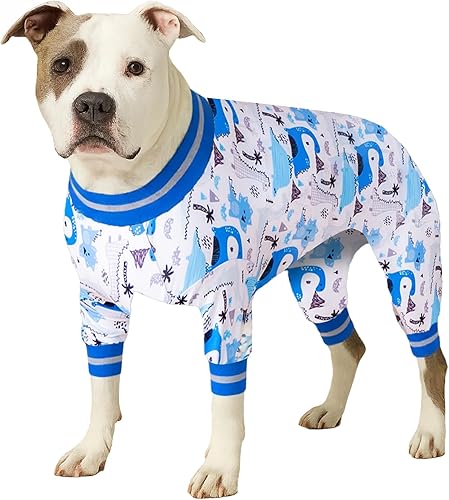 LovinPet Bonitos trajes para perros grandes, camiseta interior para Pitbull, pijama para perro, tela elástica ligera, estampado de dinosaurio