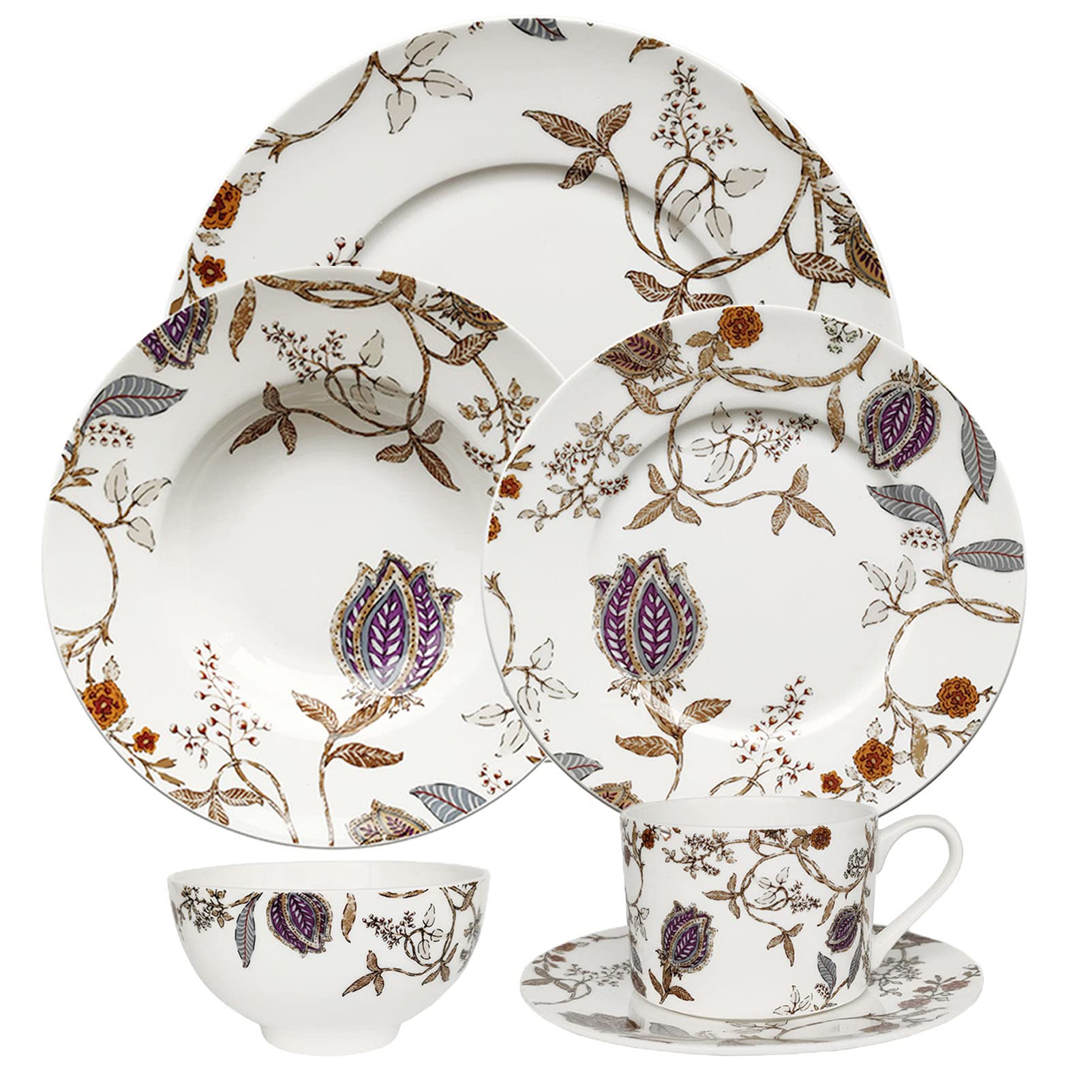 Zastawa stołowa z porcelany kostnej 24-częściowy zestaw naczyń obiadowych w kształcie kwiatów Kuchni Porcelanowy zestaw obiadowy, zastawa stołowa z talerzem obiadowym, talerz sałatkowy