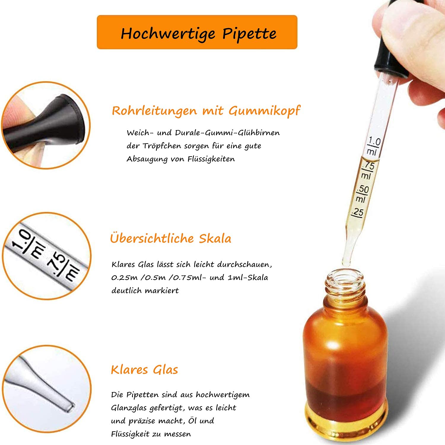 Pipette In Vetro Con Testa In Gomma - 10 Pezzi Da 1ml Con Spazzole Di Pulizia - Per Oli Essenziali E Liquidi - Foto 4