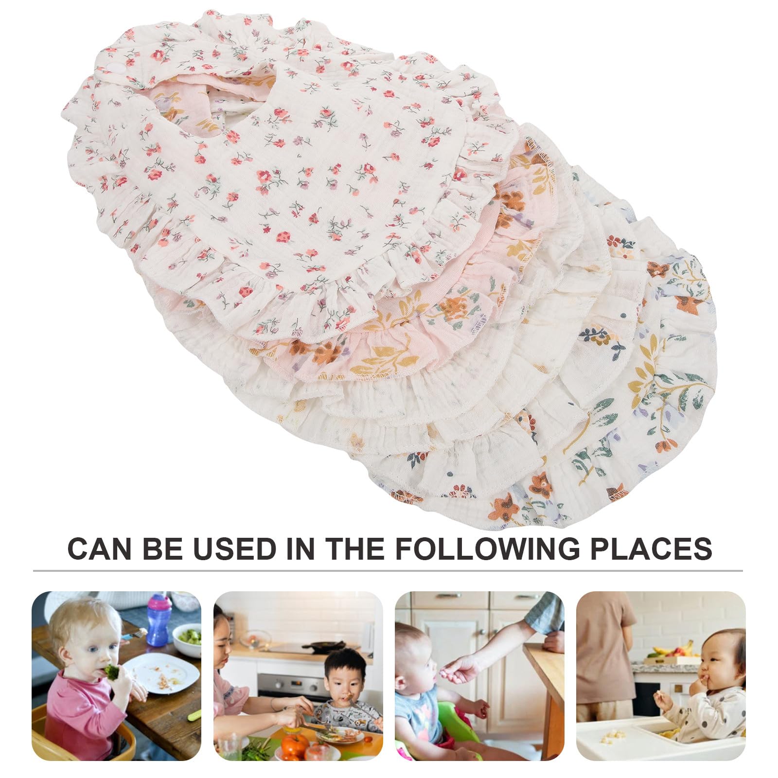 Bavoirs en Coton pour Bébé Bordure Volantée, Confortables et Réutilisables, 6 Pièces
