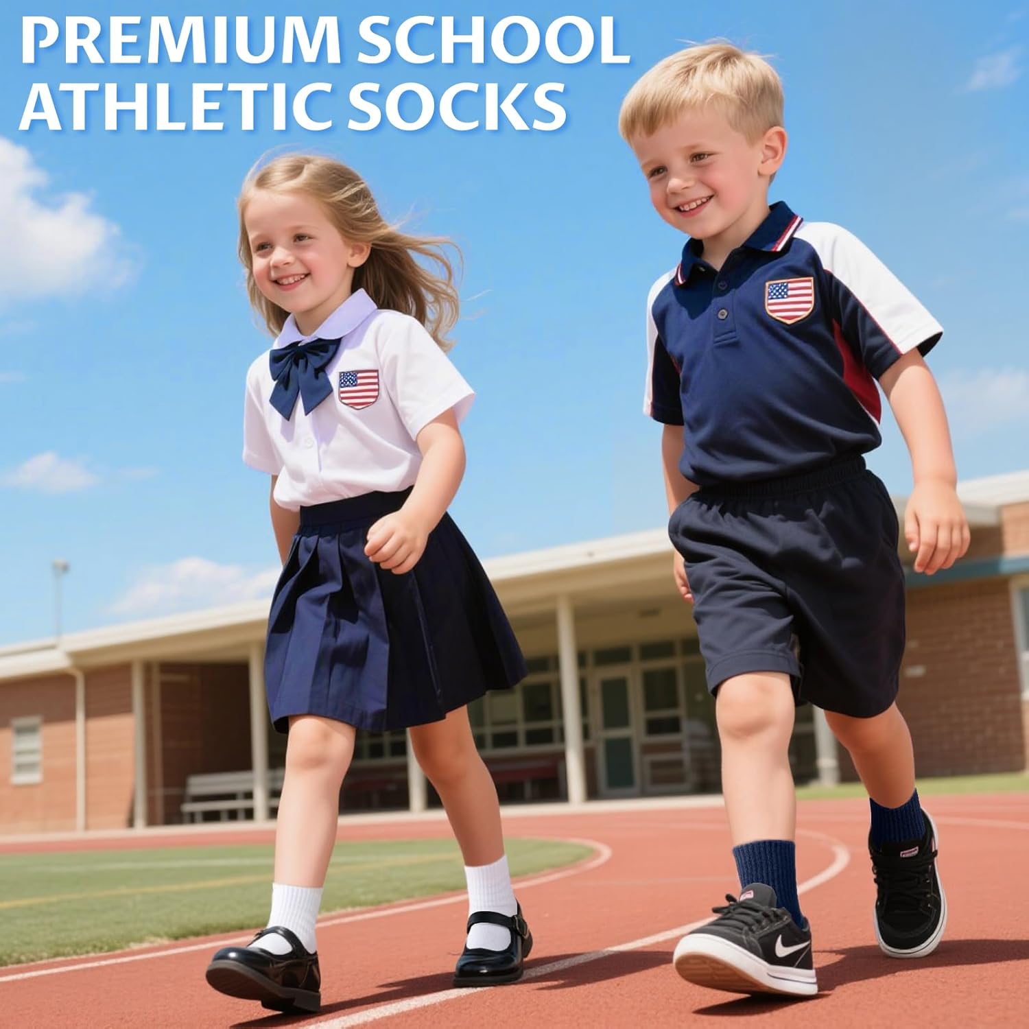 6 Pairs Kids Socks Boys Girls Athletic Crew Socks for School Uniform Cotton Seamless Toe - Image 2