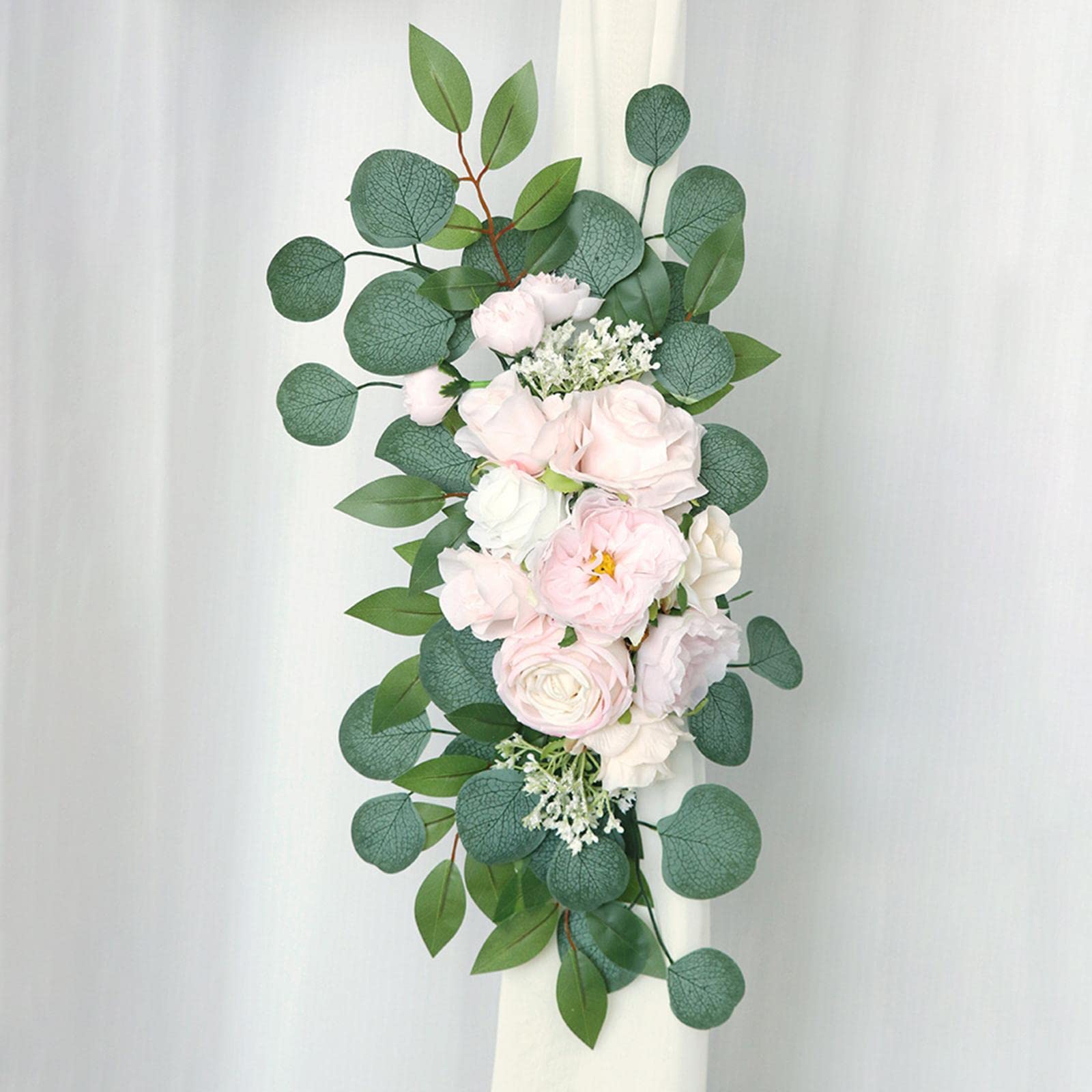 2 Stück Blumengirlande Künstliche Seidenblumen Hochzeit Bogen Und Stuhl Rückwand Hängedekor Pflegeleicht für Geschenk Dekoration Gartenpavillon Bühne