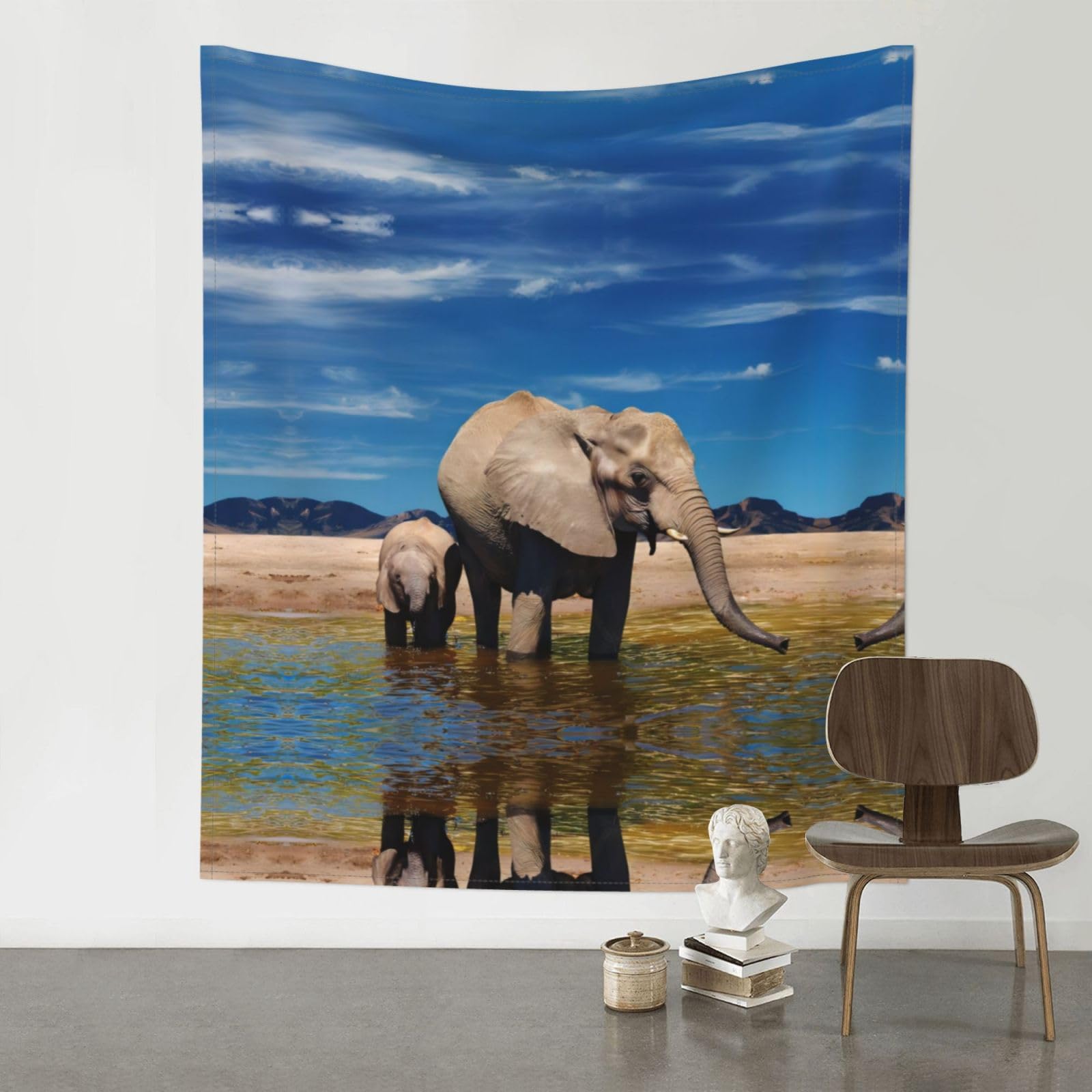 YYHWHJDE Big Ears Elephant Prints 60x51in Wall Tapestry – High-Grade Polyester Throw for Dorm, Beach & Home Decor