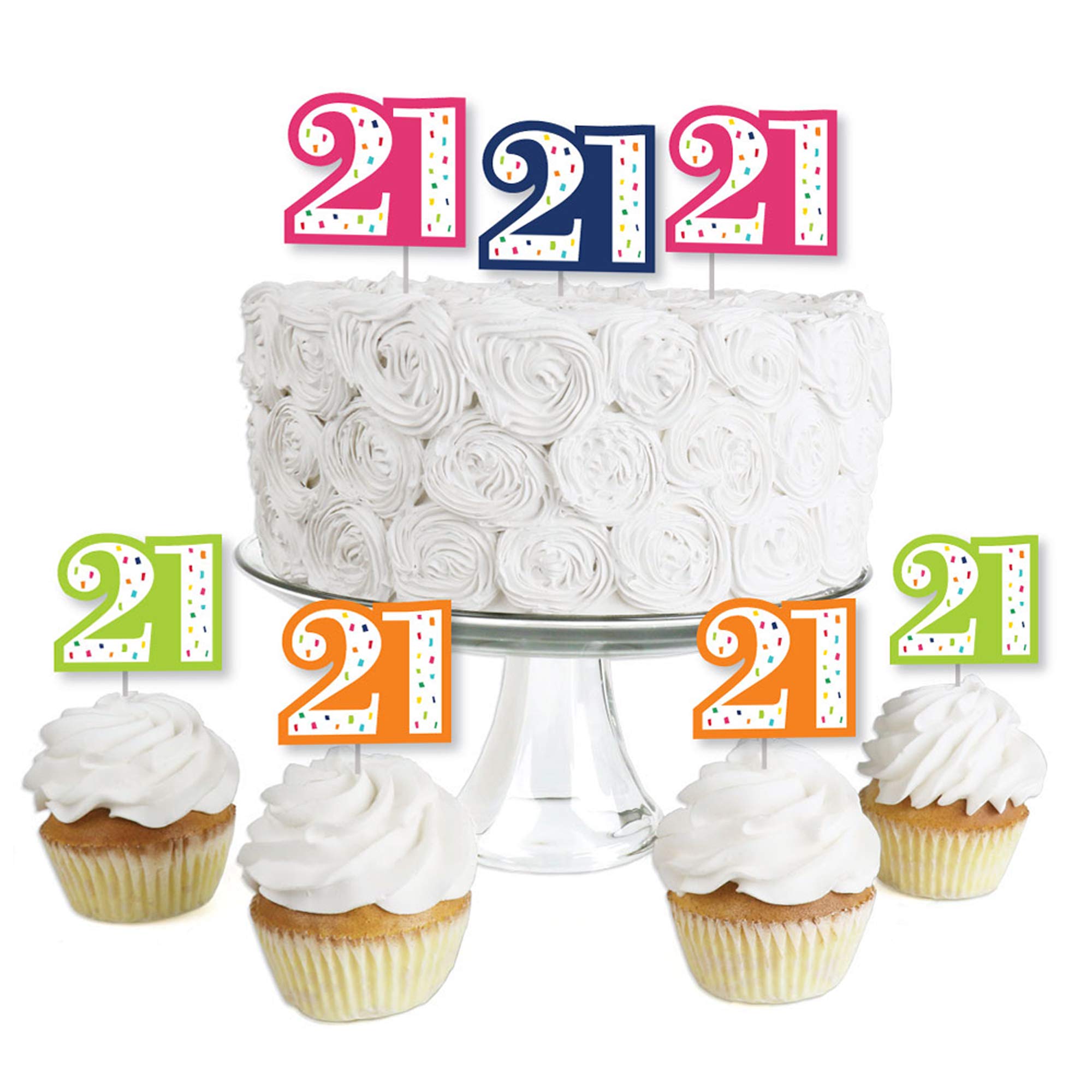 Amazon.com: 21st Birthday - Cheerful Happy Birthday - Dessert Cupcake  Toppers - Colorful Twenty-First Birthday Party Clear Treat Picks - Set of  24 : Grocery & Gourmet Food