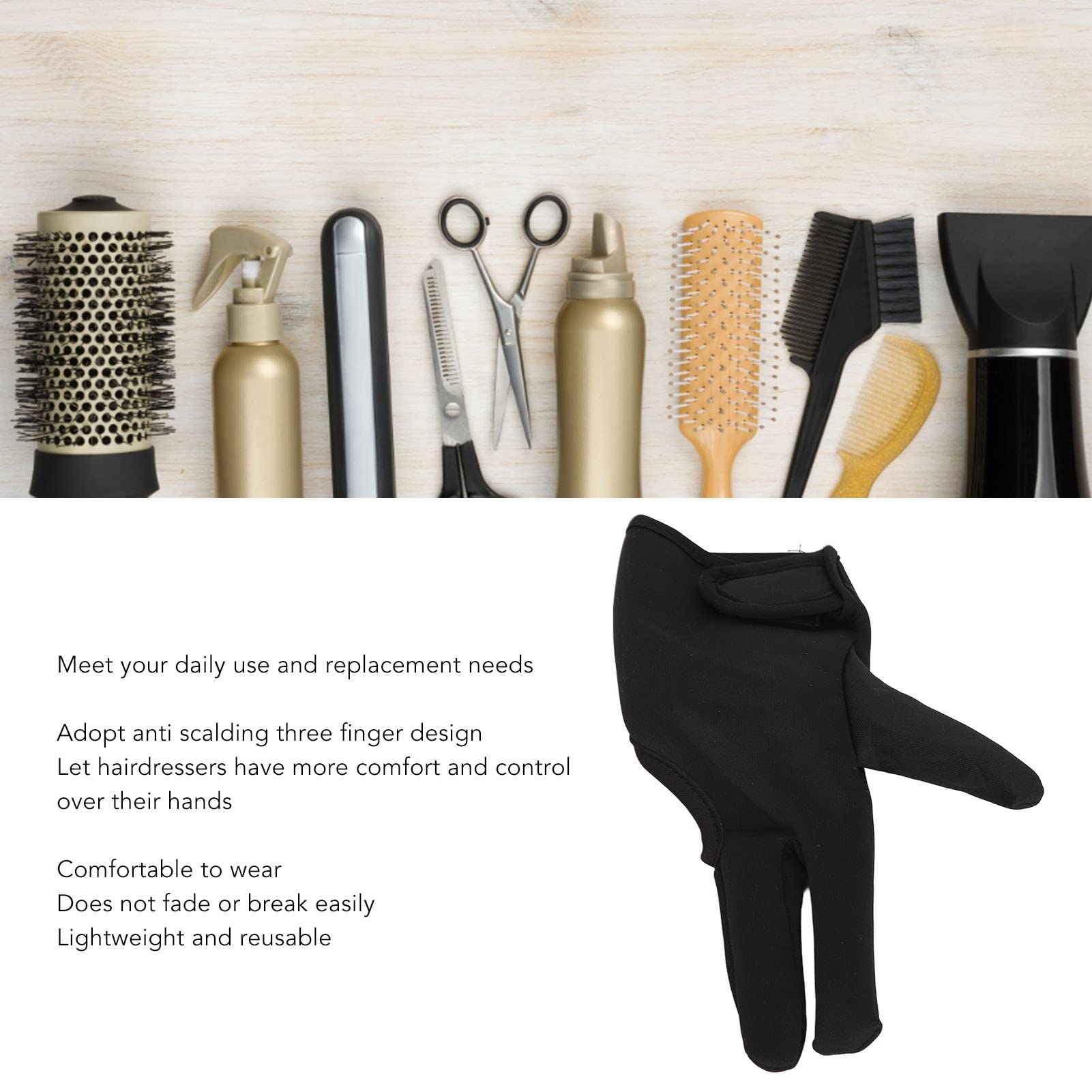 Gant de Coiffure 3 Doigts, 2 Pièces Gant de Coiffure isolé Réutilisable de Taille Moyenne pour la Coiffure