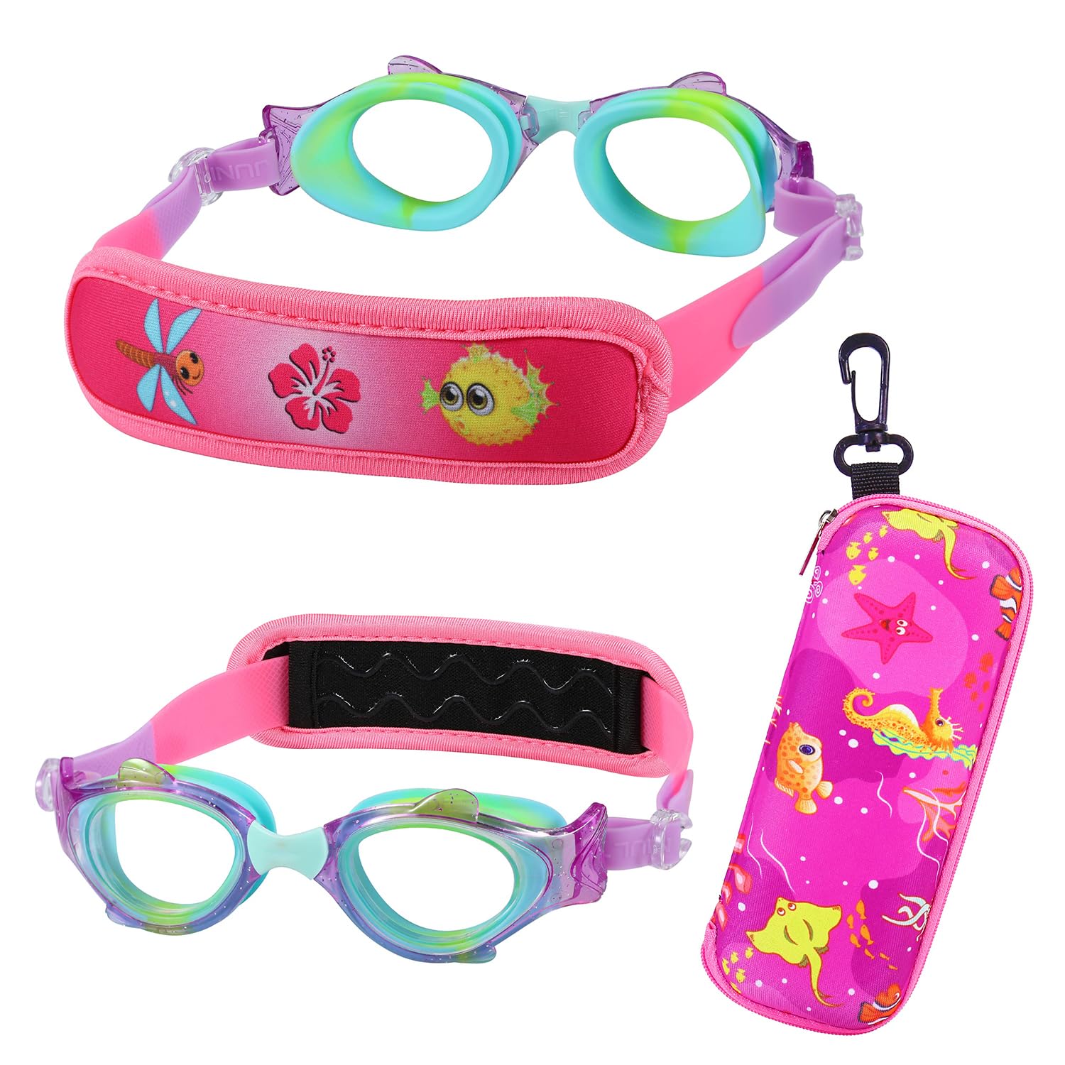 RUIGAO Kids Swim Goggles Age 3-6, Toddler Goggles No Hair Pull, Neoprene Padded Strap/UV Protecrtion/Anti Fog