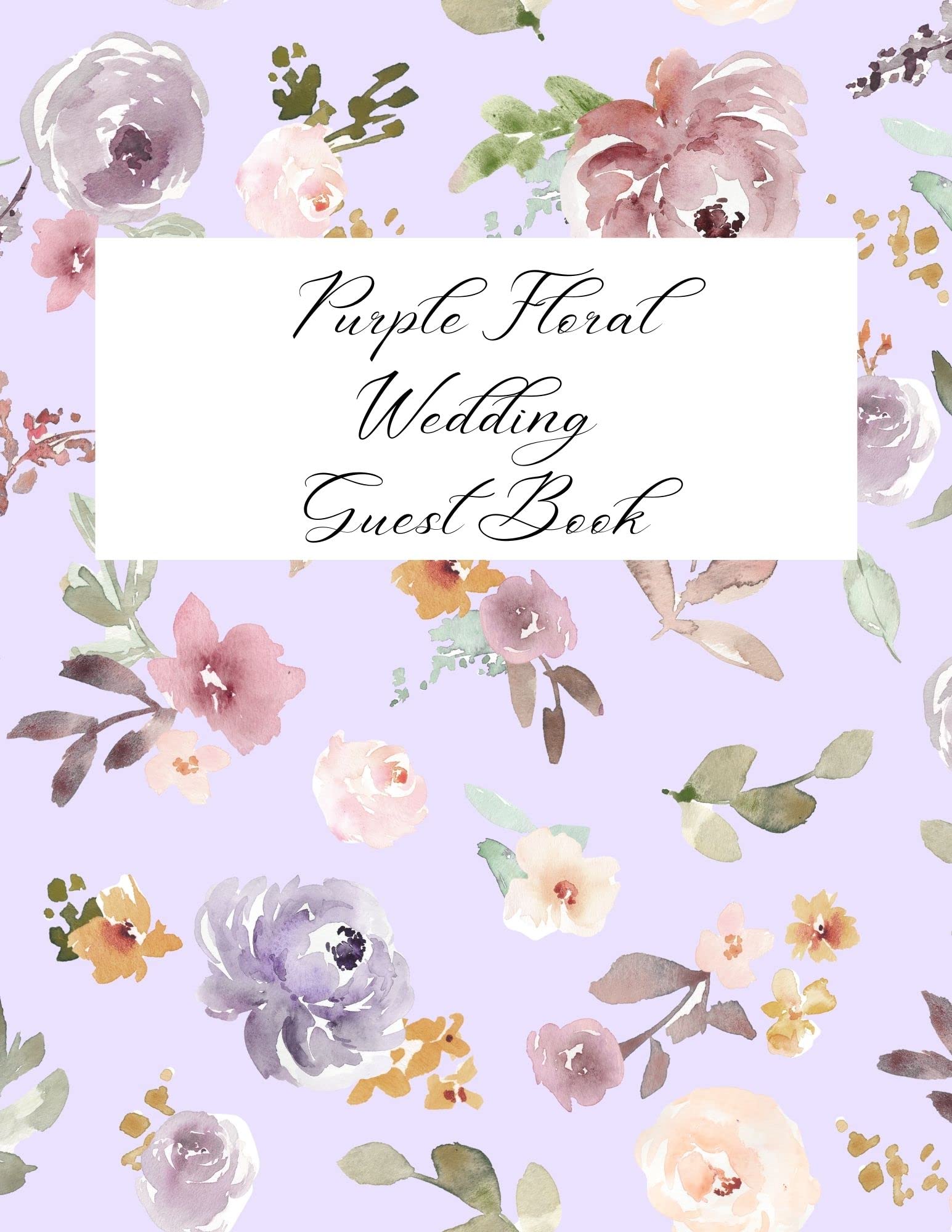 Livre d'or de mariage floral violet aquarelle de prestige pour mariés