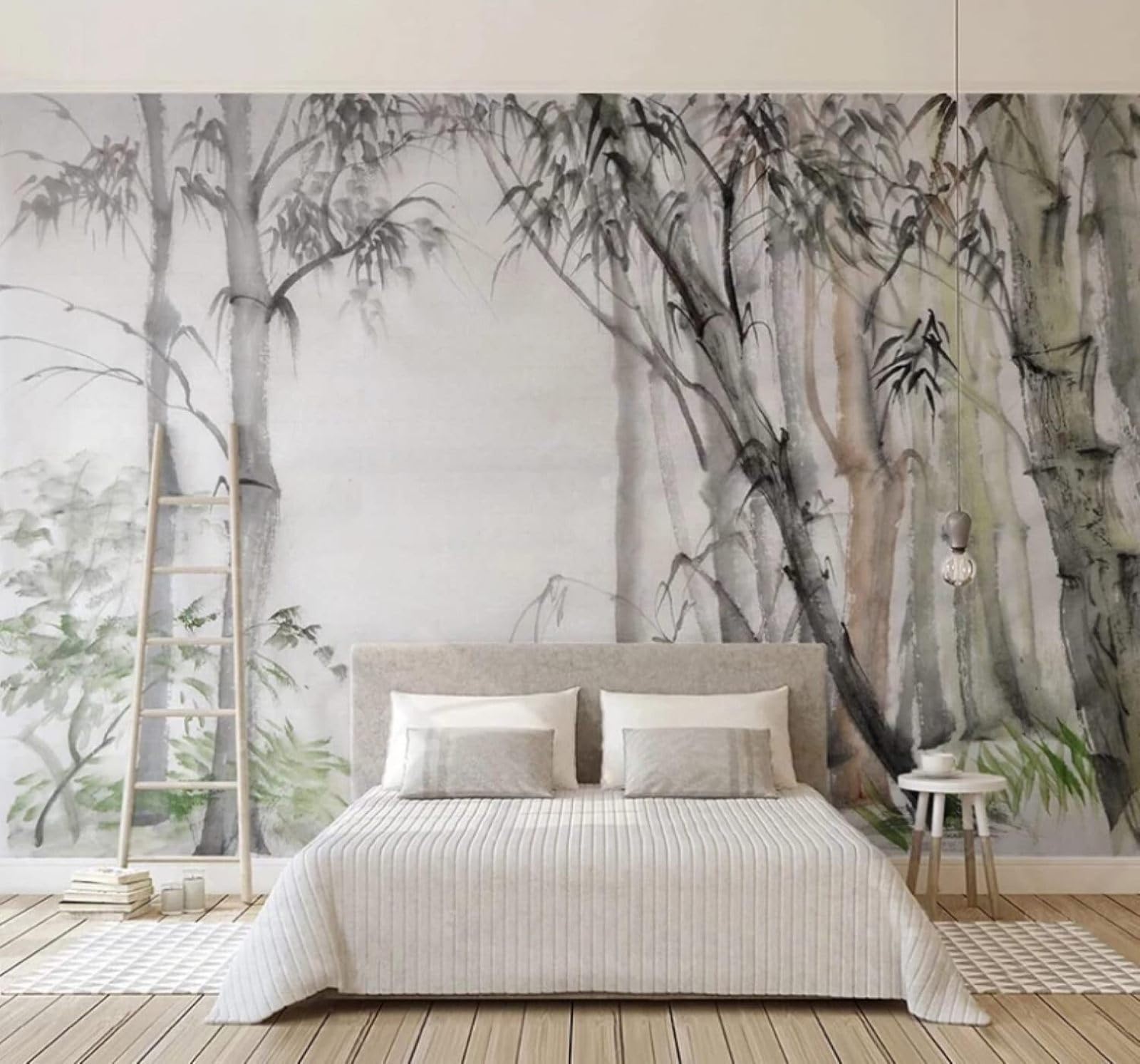 XLMING Retro Hand Drawn Ink Wash Bamboo Grove Landscape 3D Wallpaper Luxury Home Dining Decor Paste Sofa Living Room The Wall for Bedroom Mural-300cm×210cm