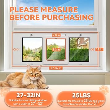 LIBBEPET Window Cat Door, Adjustable Window Width 27-32, Medium