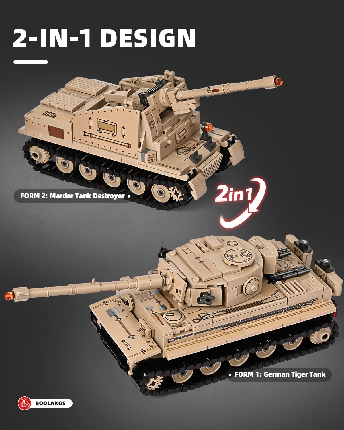 BOOLAKOS Tiger I Heavy Tank Building Blocks Sets, Military WW2