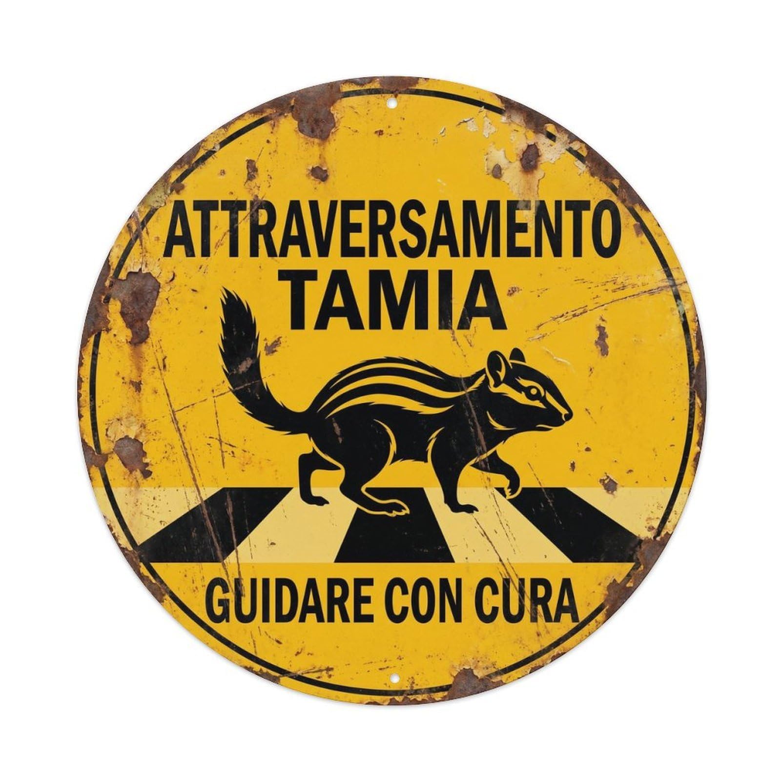 Chipmunk Crossing Guidare Cura Traditional Metal Tin Sign