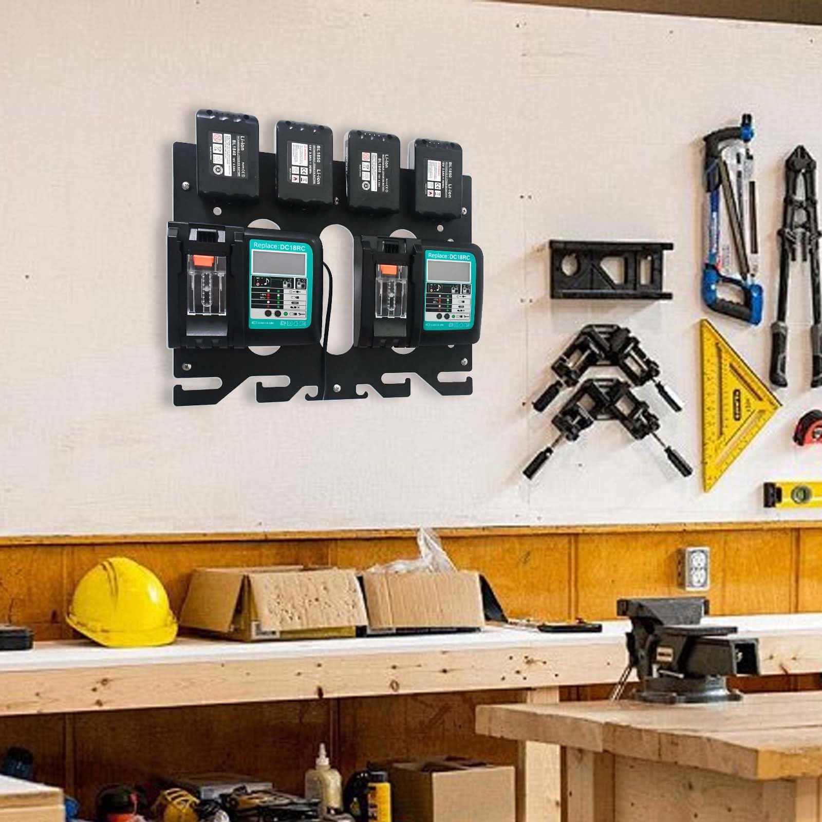 Supporto Per Batteria Makita, Supporto Da Parete 3 In 1 Per Batterie Makita Caricabatterie 18 V/14,4 V E Supporto Per Trapano Avvitatore A Batteria Stabile 4 Porta Batterie Supporto Caricabatterie