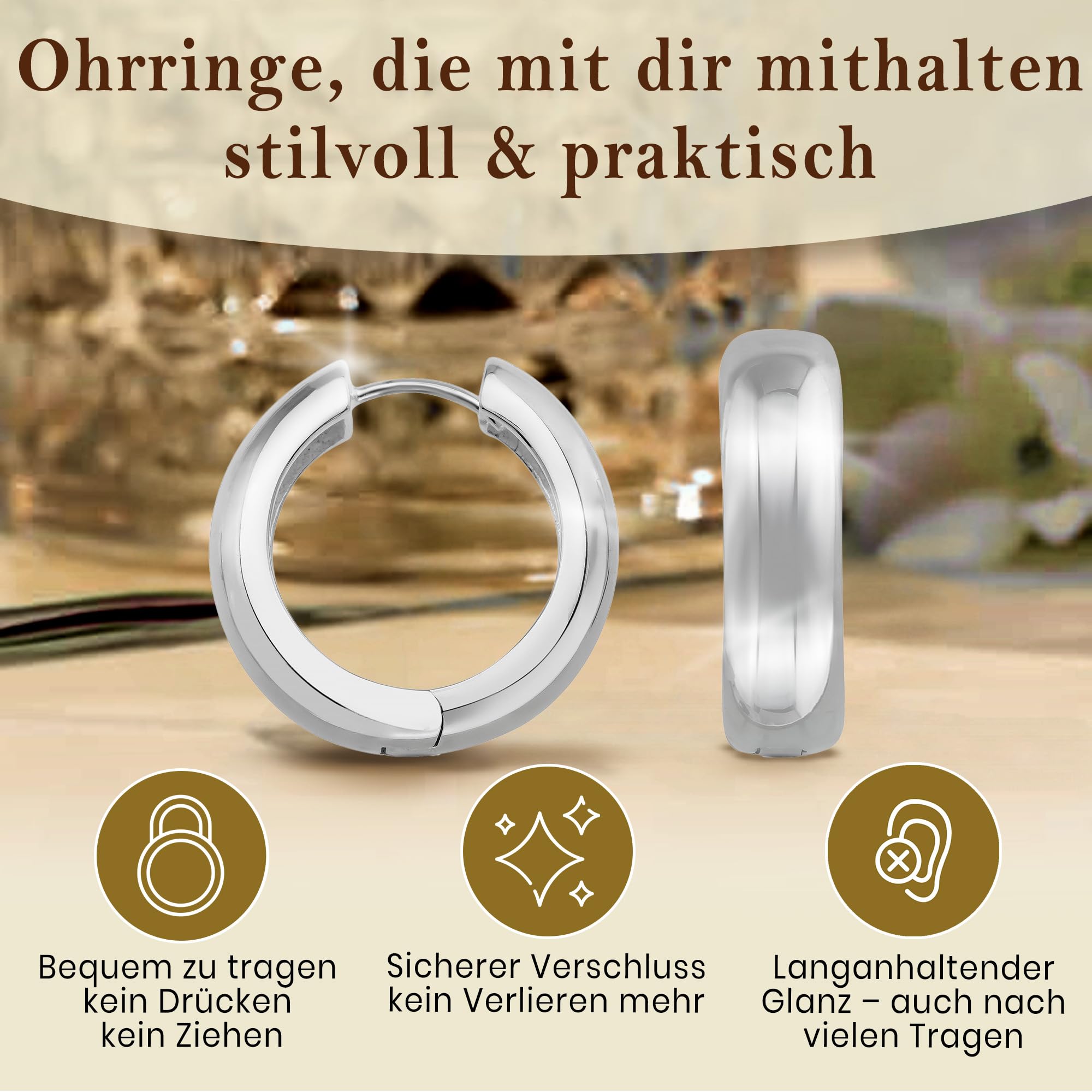 Cassini Creolen Silber 925 Damen – Hochglanzpolierte Klappcreolen Ohrringe, Nickelfrei & Hypoallergen Schmuck für Alltag & Eleganten Anlass – in Verschiedenen Größen (16/20/25 mm)