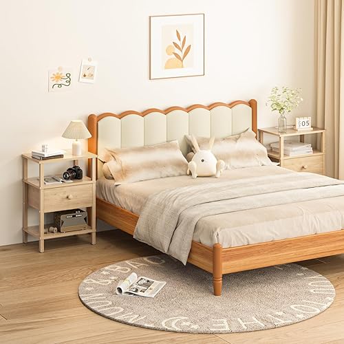 Miniatura 5 de Lerliuo Juego de 2 mesitas de noche con estación de carga y puertos USB, mesa auxiliar de almacenamiento de 3 niveles con estante para cajones,