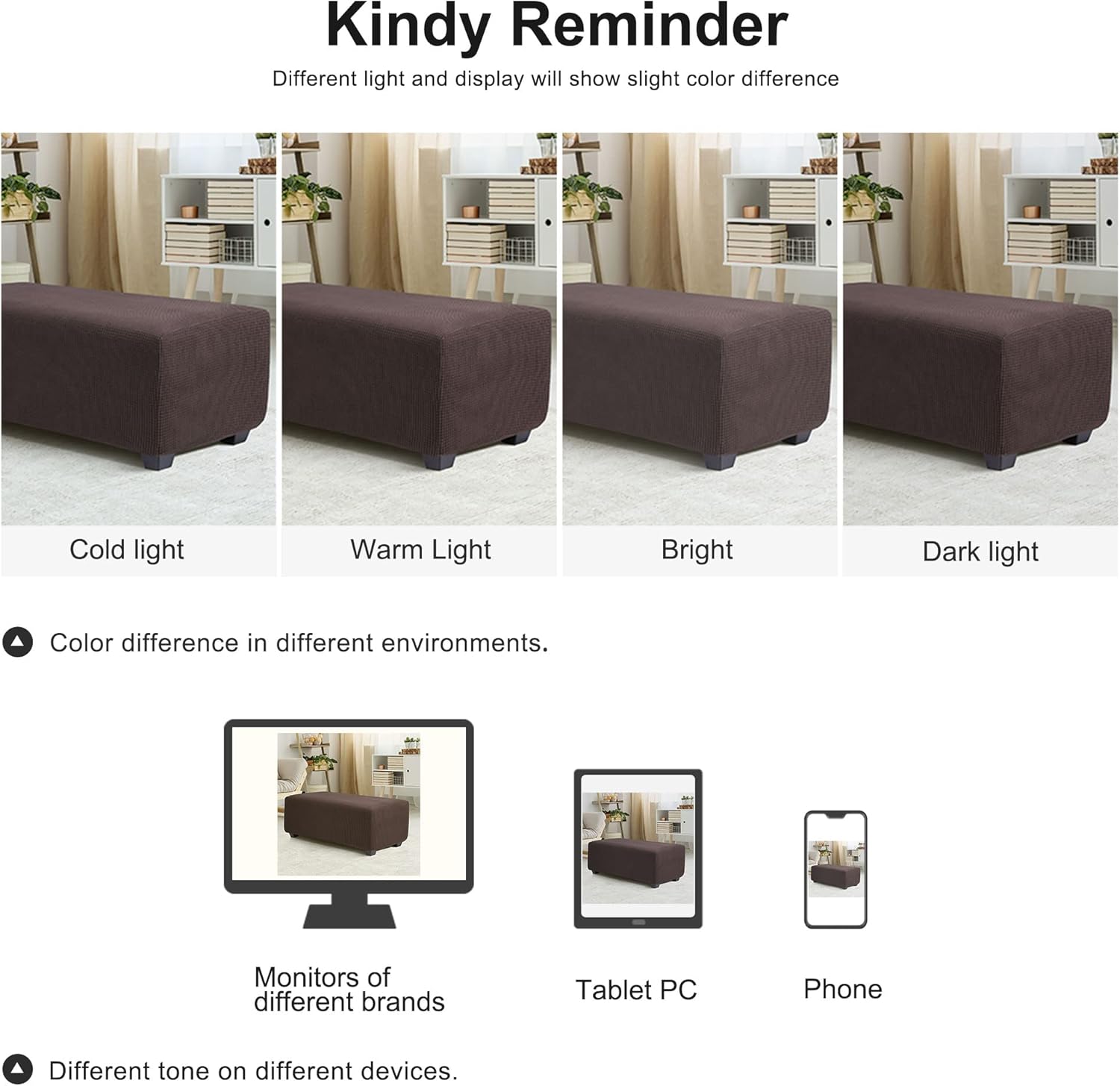 PiccoCasa High Stretch Ottoman Cover with Elastic Bottom, Soft Slipcover Jacquard Fabric Small Checks Rectangle Storage Stool Cover Furniture Covers X-Large Umber