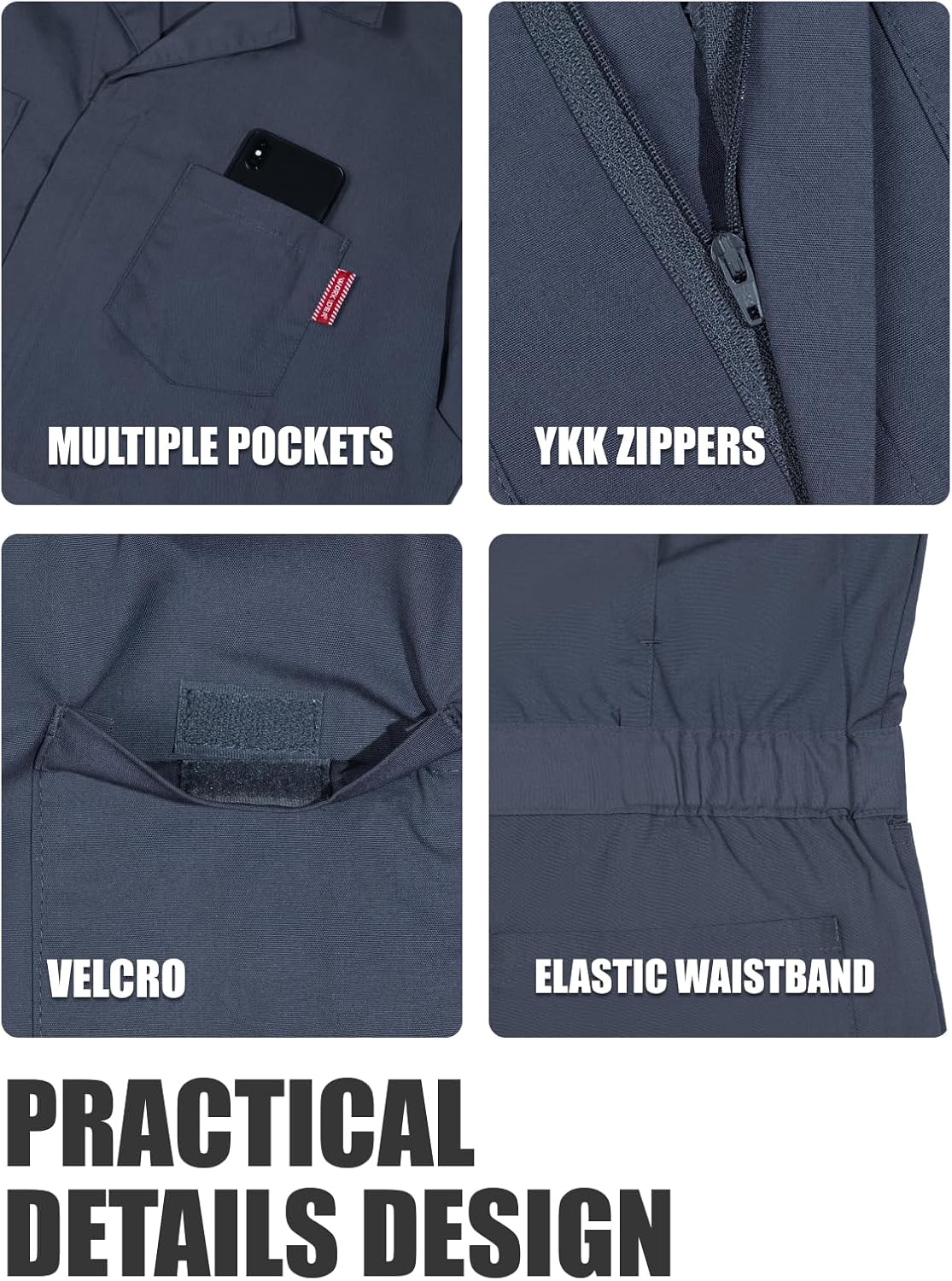 WORK IDEA Men's Short-Sleeve Work Coveralls - Lightweight Cotton-Blend Jumpsuit with Elastic Waistband, Ideal for Mechanics