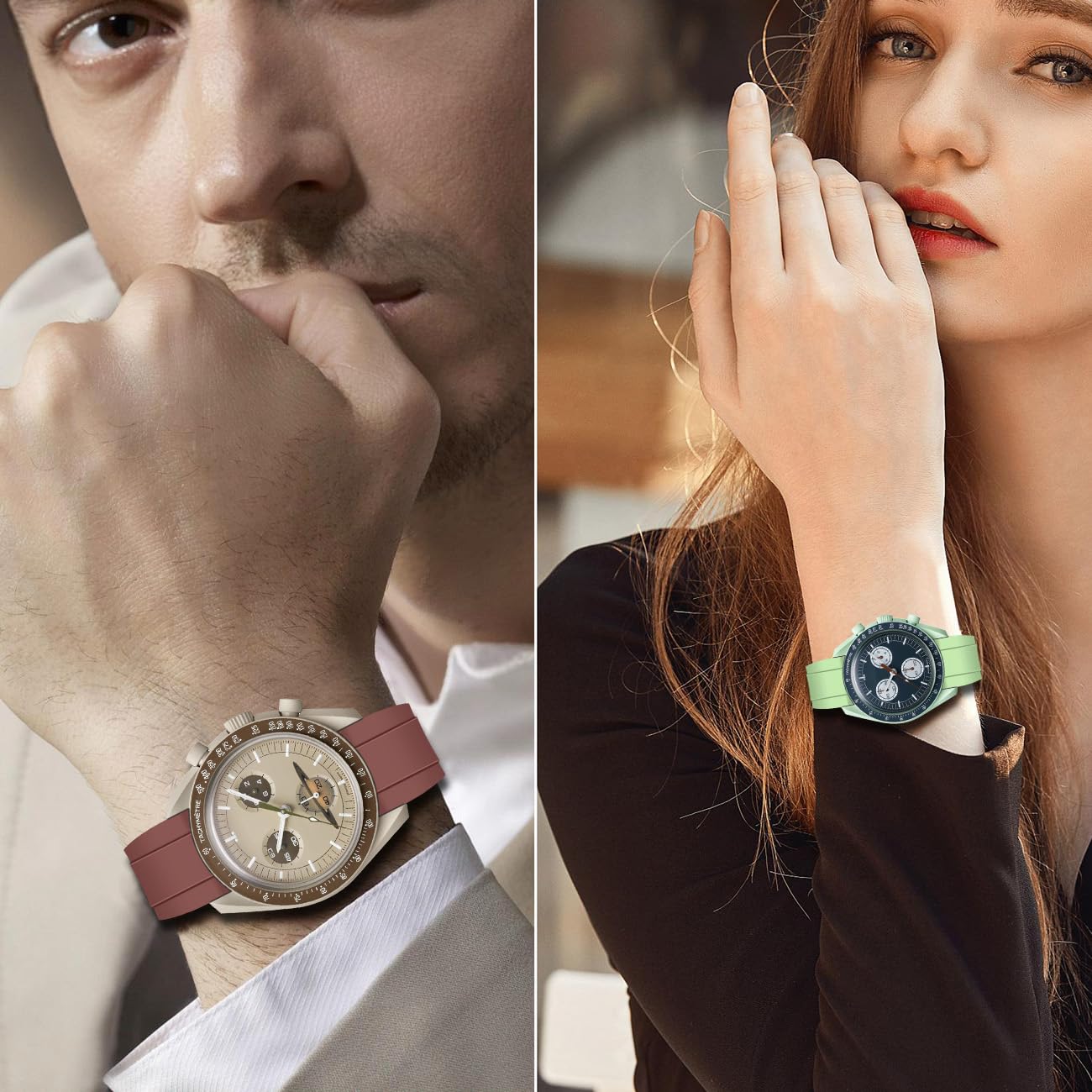 Correa de reloj curvada de silicona de 20 mm y 22 mm, correa de goma deportiva universal suave de alta calidad, hebilla de acero inoxidable cepillado para hombres y mujeres (22 mm, verde claro)