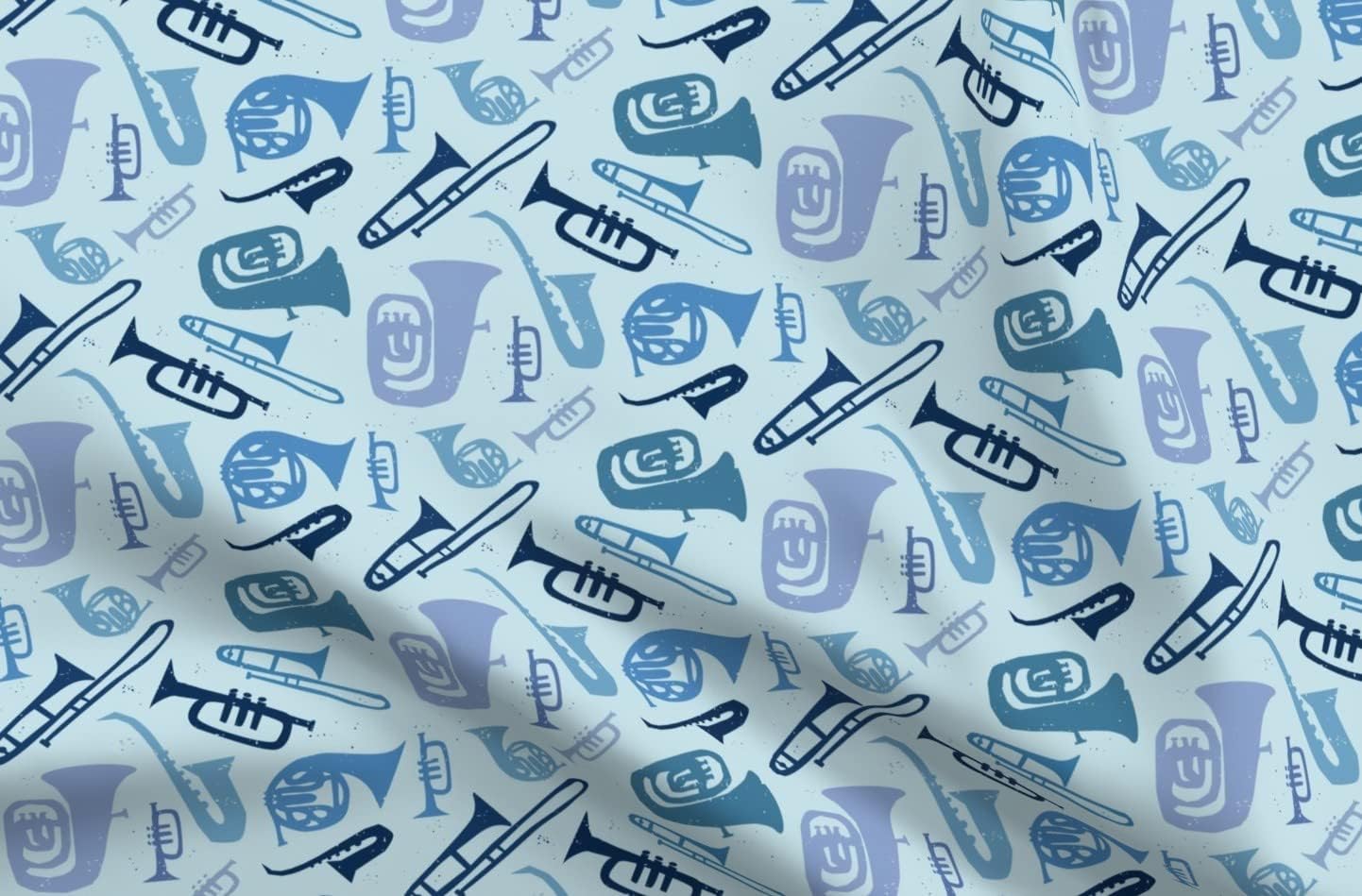 Spoonflower Fabric - Cool Jazz Musical Instrument Music Tuba French Trombone Trumpet Printed on Upholstery Velvet Fabric Fat Quarter - Upholstery Home Decor Bottomweight Apparel