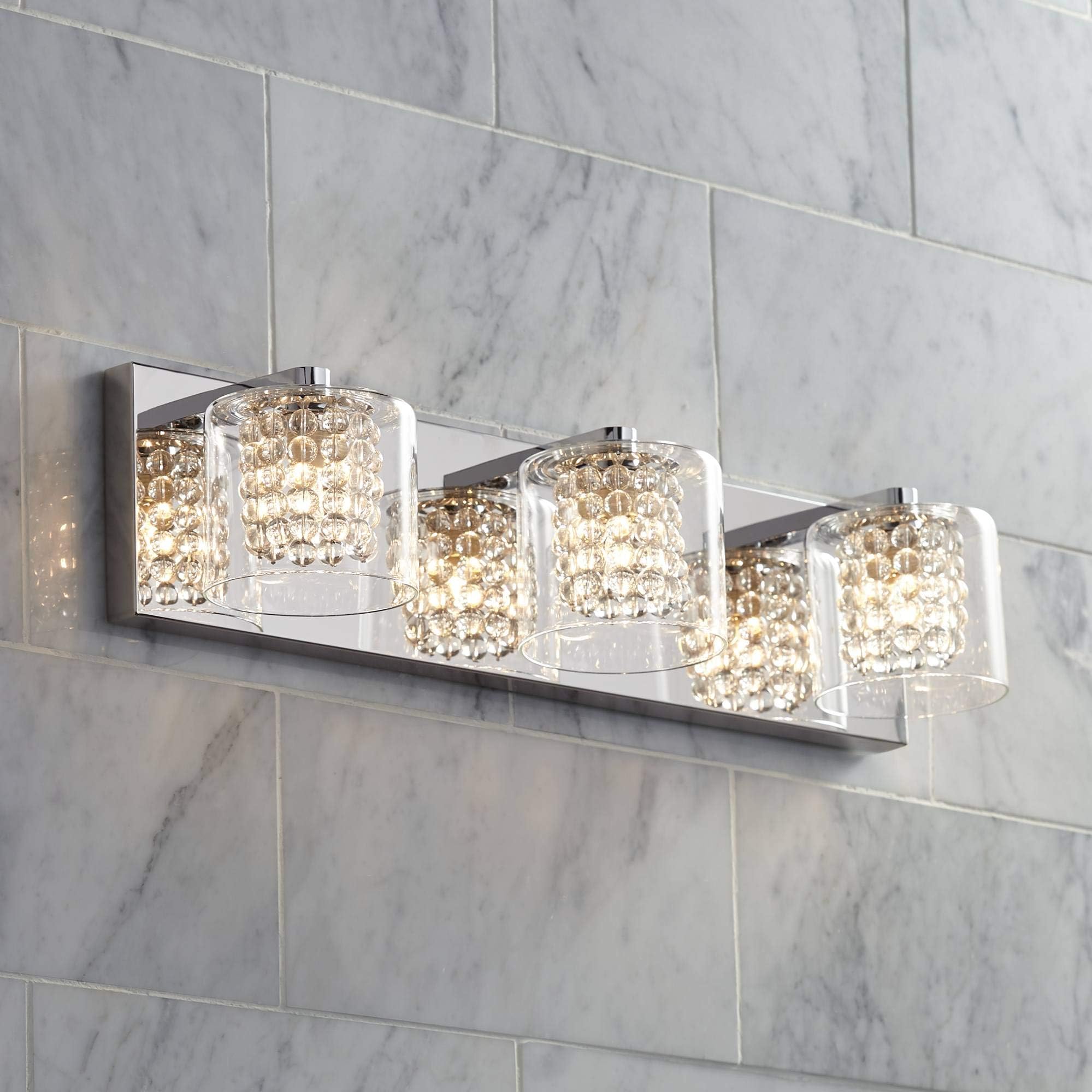 Possini Euro DesignCoco Modern Wall Mount Light Chrome Silver Metal Hardwired 20 1/2" Wide 3-Light Fixture Clear Glass Shade Crystal Accents for Bathroom Vanity Mirror House Home Room Decor