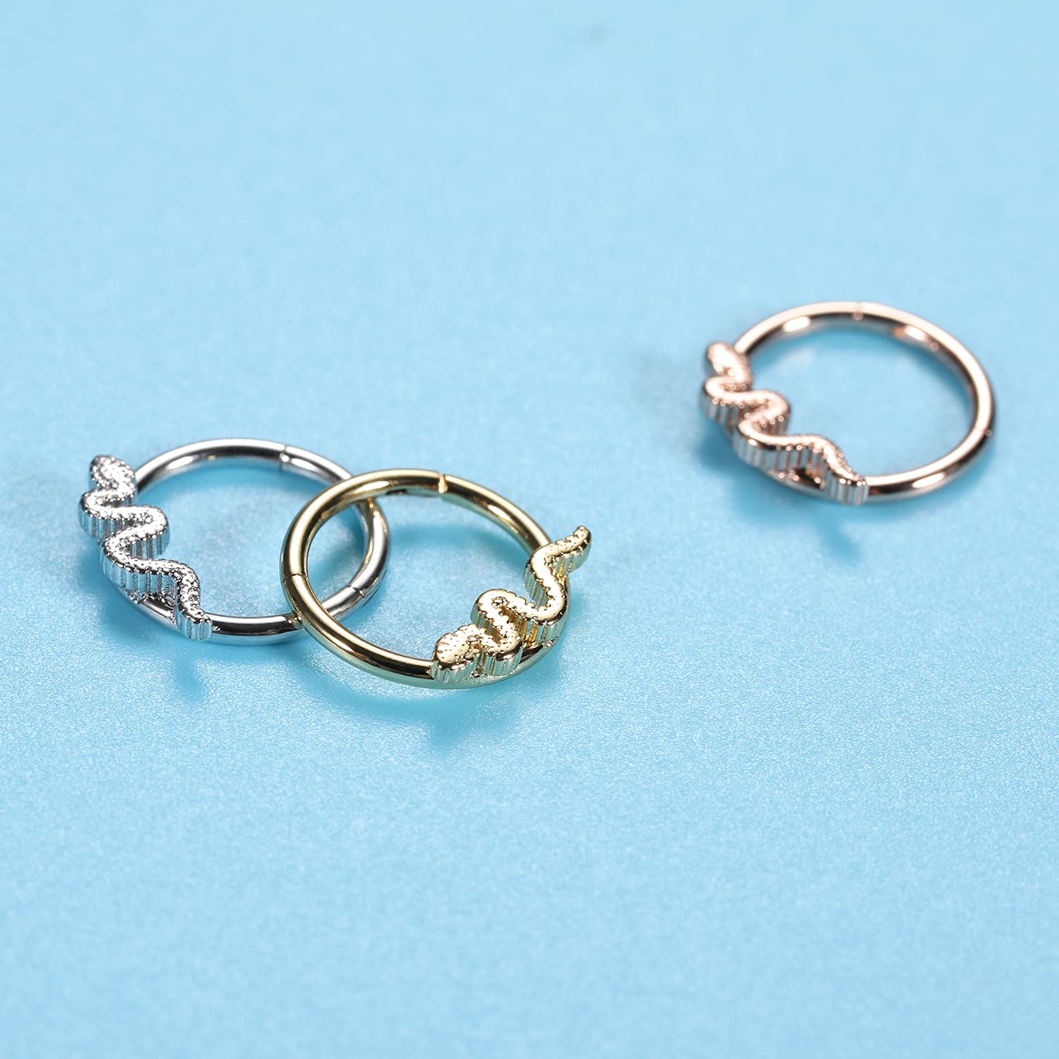 AROWRO 16G Stainless Steel Septum Clicker Daith Earrings Daith Rook Tragus Helix Cartilage Lobe Septum Piercing Jewelry Snake/Pyramid/Arrow/Star Design Hinged Segment Ring — view 3