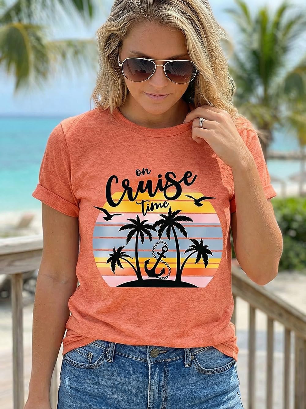 Hawaiian Shirts for Women Palm Trees Beach Graphic Tee Tops Summer Vacation Short Sleeve Tshirt Tops - Image 4