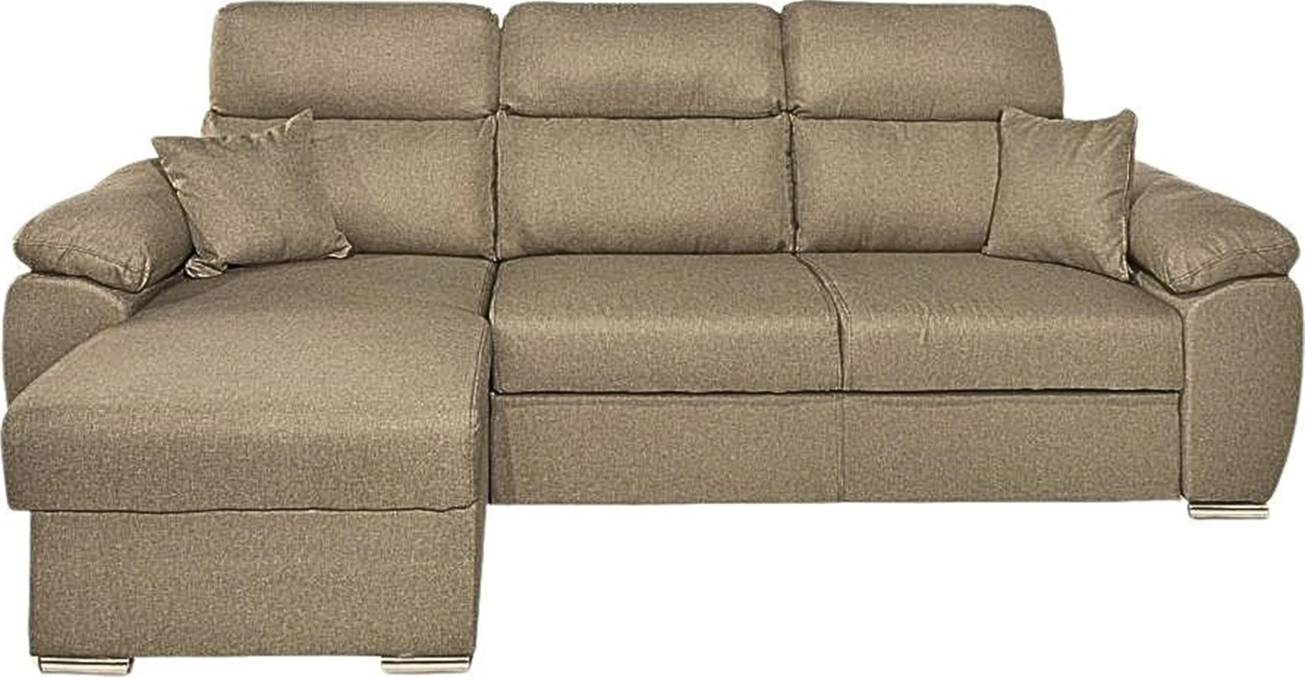 Divano Angolare 3 Posti Moderno con Chaise Longue Letto Estraibile in Tessuto Dimensioni 265x91-102x166 cm colore Cappuccino