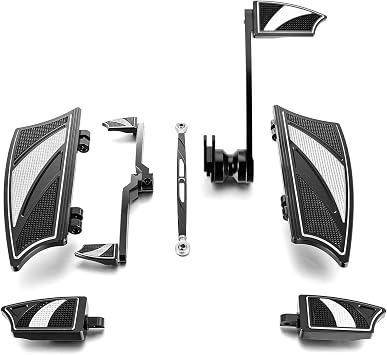 Mofun Floorboards Kit Motorcycle Diamond Armor Floor Boards Set Foot Boards Compatible with Harley Touring CVO Road King Street Glide and Trike Models Brake Shifter Levers 2014-2025 Black and White