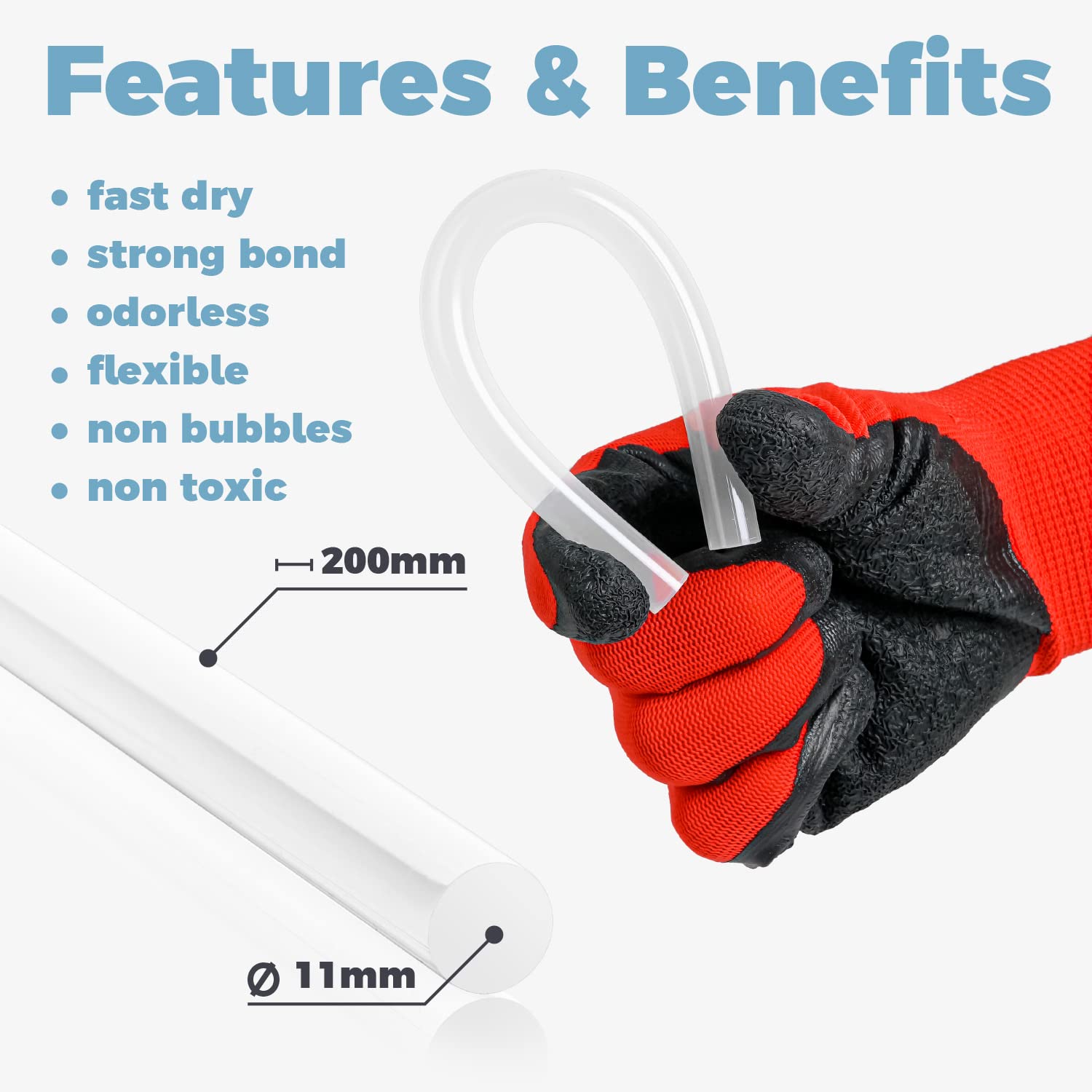 Colla a Caldo Trasparente 1 kg, Universali Colla Ricariche Ø 11mm x 200mm, Colla Forte per le Pistole di Colla a Caldo 11mm più Comuni, per fai da te, Artigianato