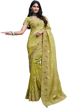 Designer Heavy Broder Wedding Silk saree for women party wear 9328