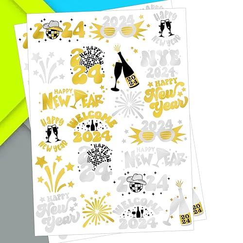 Miniatura 3 de BIZUTERIA Tatuajes temporales de Nochevieja - 42 estilos de purpurina tatuajes temporales de Año Nuevo, decoración de feliz año nuevo 2024,